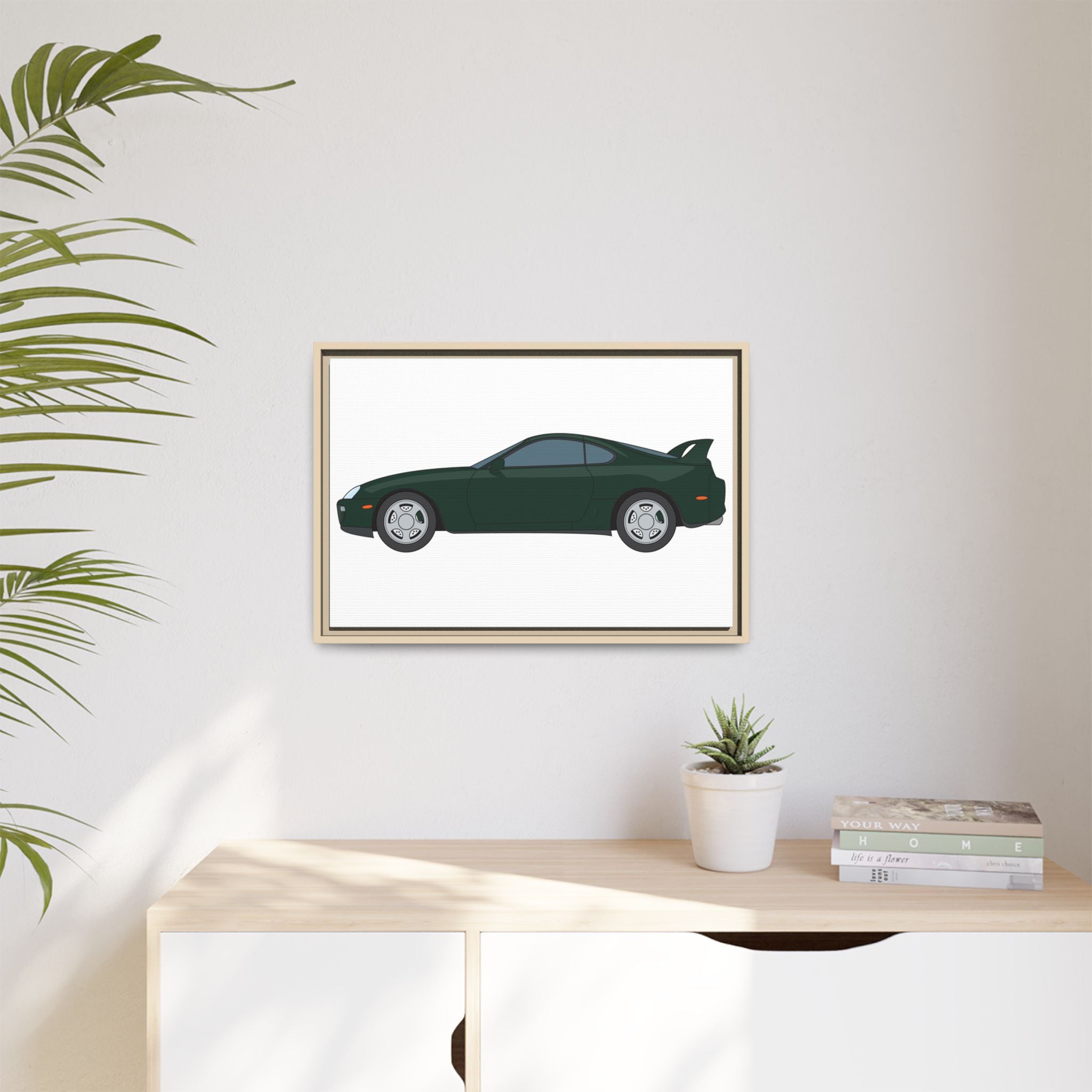 Toyota Supra MK4 Dark Green Mica Art Print — Framed Matte Canvas Wall Decor