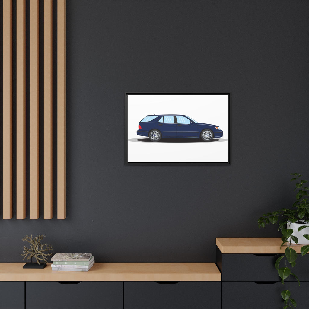 Saab 9-5 OG Aero Wagon Midnight Blue Art Print — Framed Matte Canvas Wall Decor