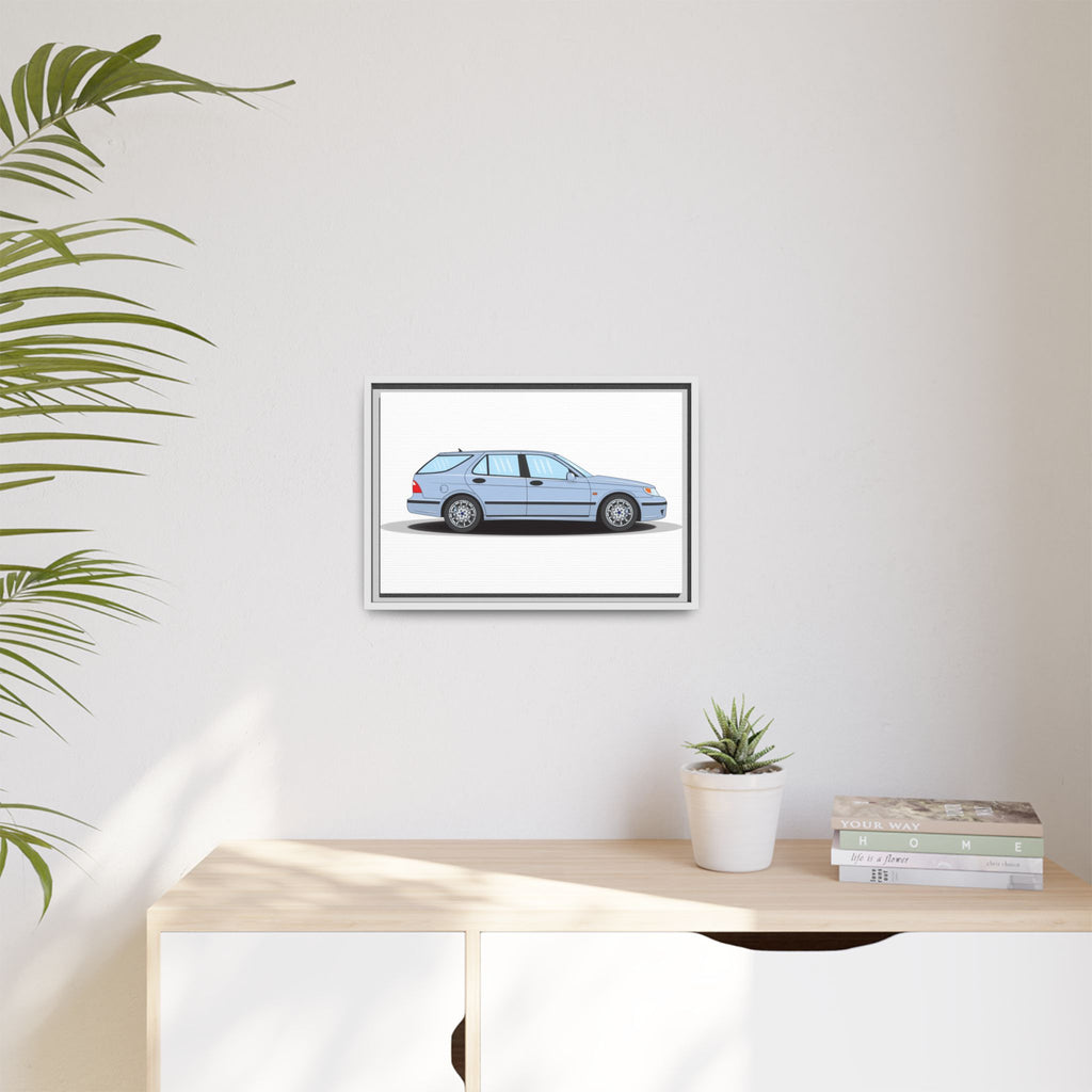 Saab 9-5 OG Aero Wagon Ice Blue Art Print — Framed Matte Canvas Wall Decor