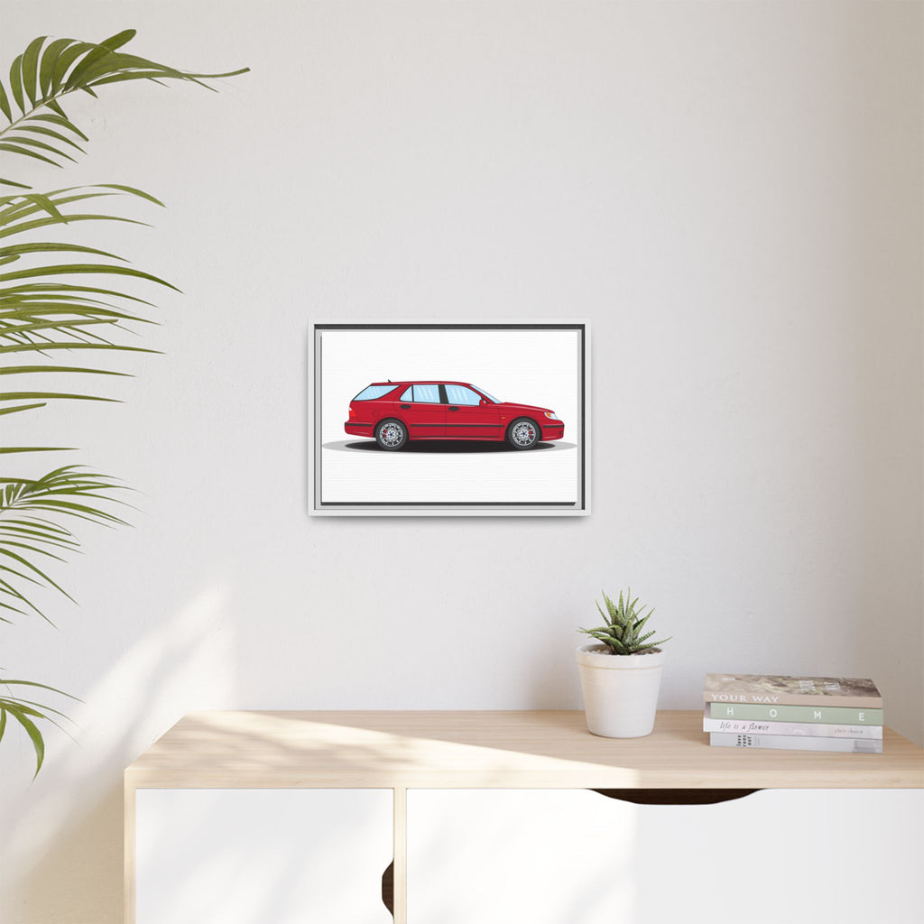 Saab 9-5 OG Aero Wagon Laser Red Art Print — Framed Matte Canvas Wall Decor