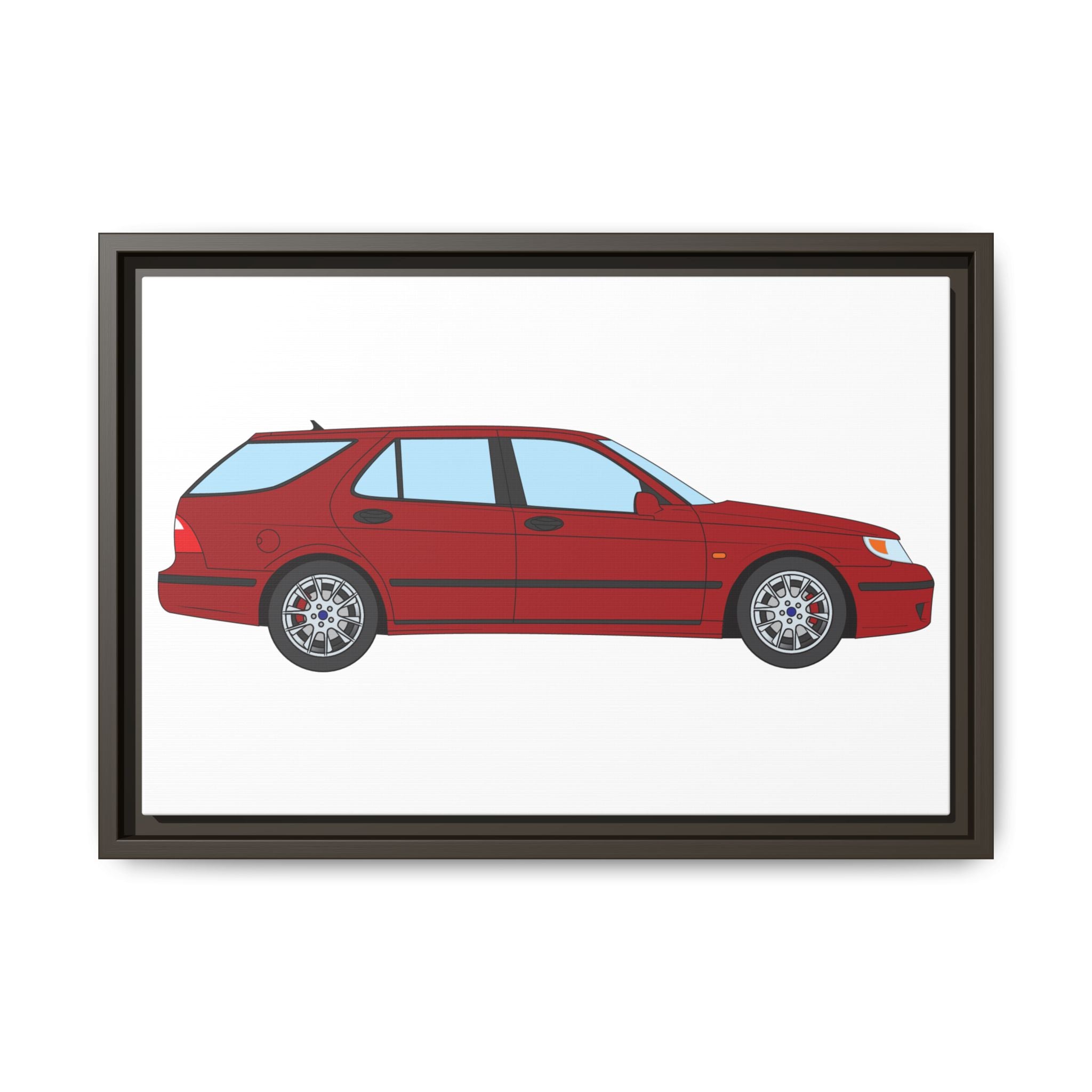 Saab 9-5 OG Aero Wagon — Laser Red Art Print — Framed Matte Canvas Wall Decor