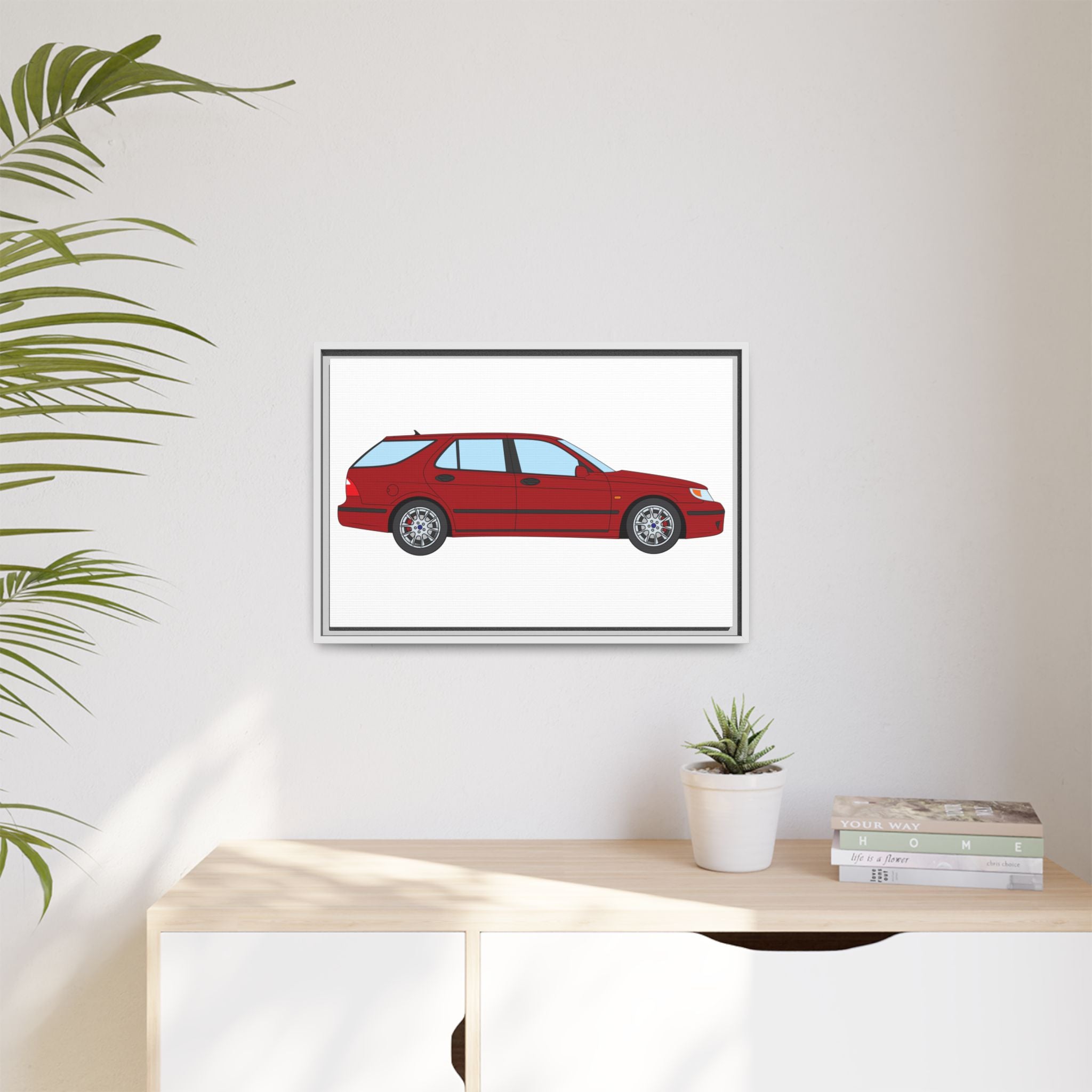 Saab 9-5 OG Aero Wagon — Laser Red Art Print — Framed Matte Canvas Wall Decor