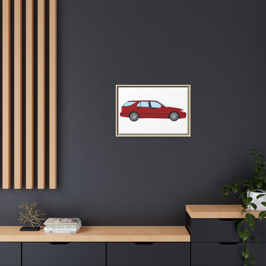 Saab 9-5 OG Aero Wagon — Laser Red Art Print — Framed Matte Canvas Wall Decor