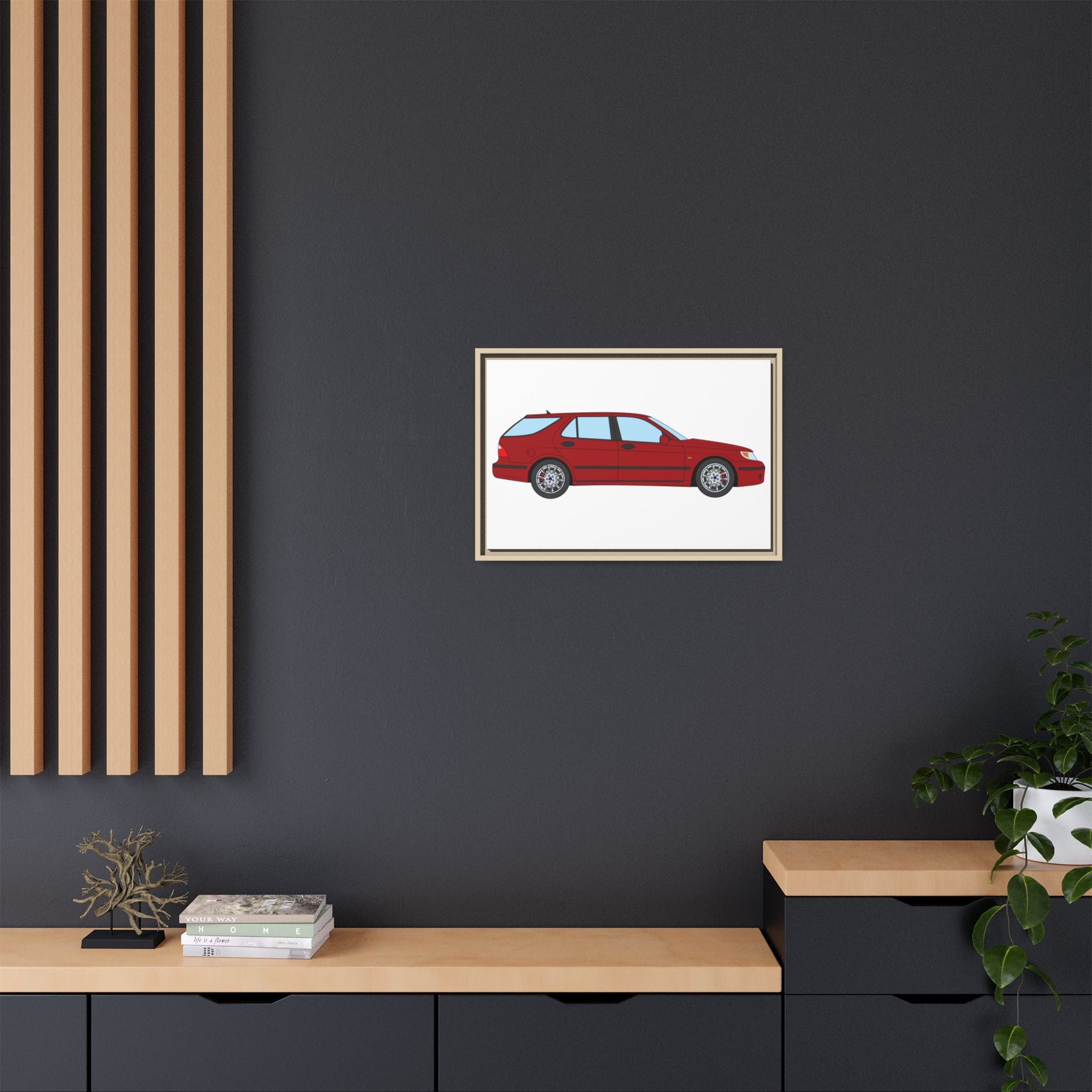 Saab 9-5 OG Aero Wagon — Laser Red Art Print — Framed Matte Canvas Wall Decor