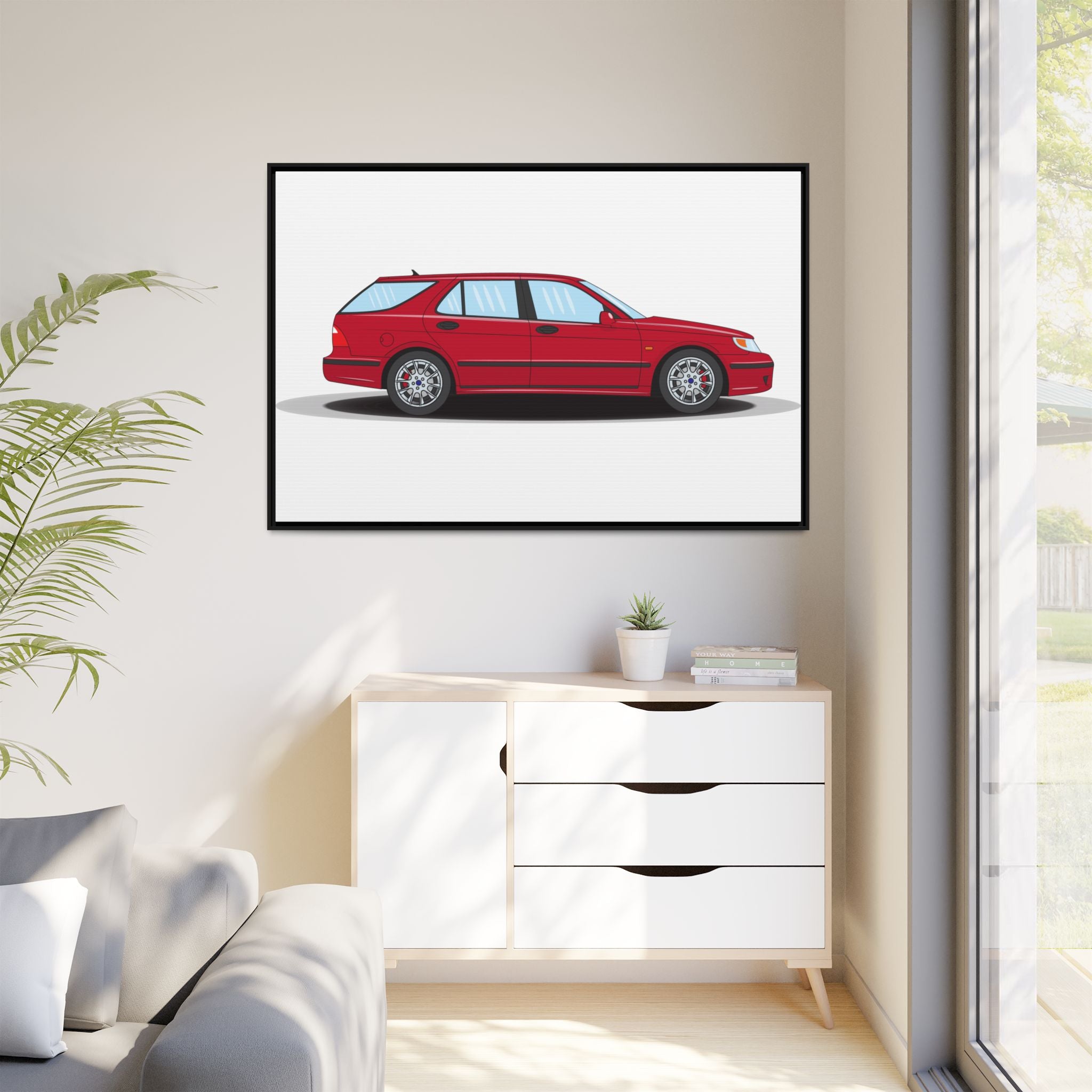Saab 9-5 OG Aero Wagon Laser Red Art Print — Framed Matte Canvas Wall Decor