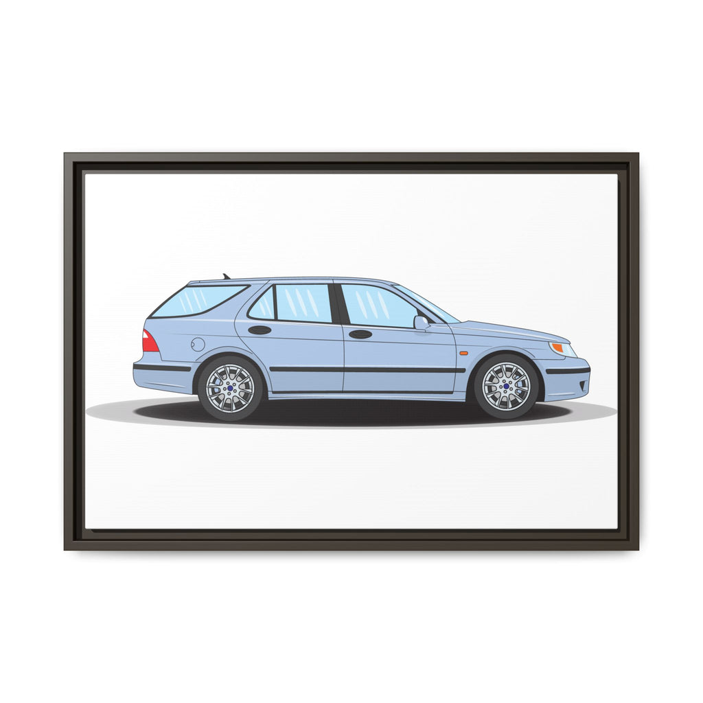 Saab 9-5 OG Aero Wagon Ice Blue Art Print — Framed Matte Canvas Wall Decor