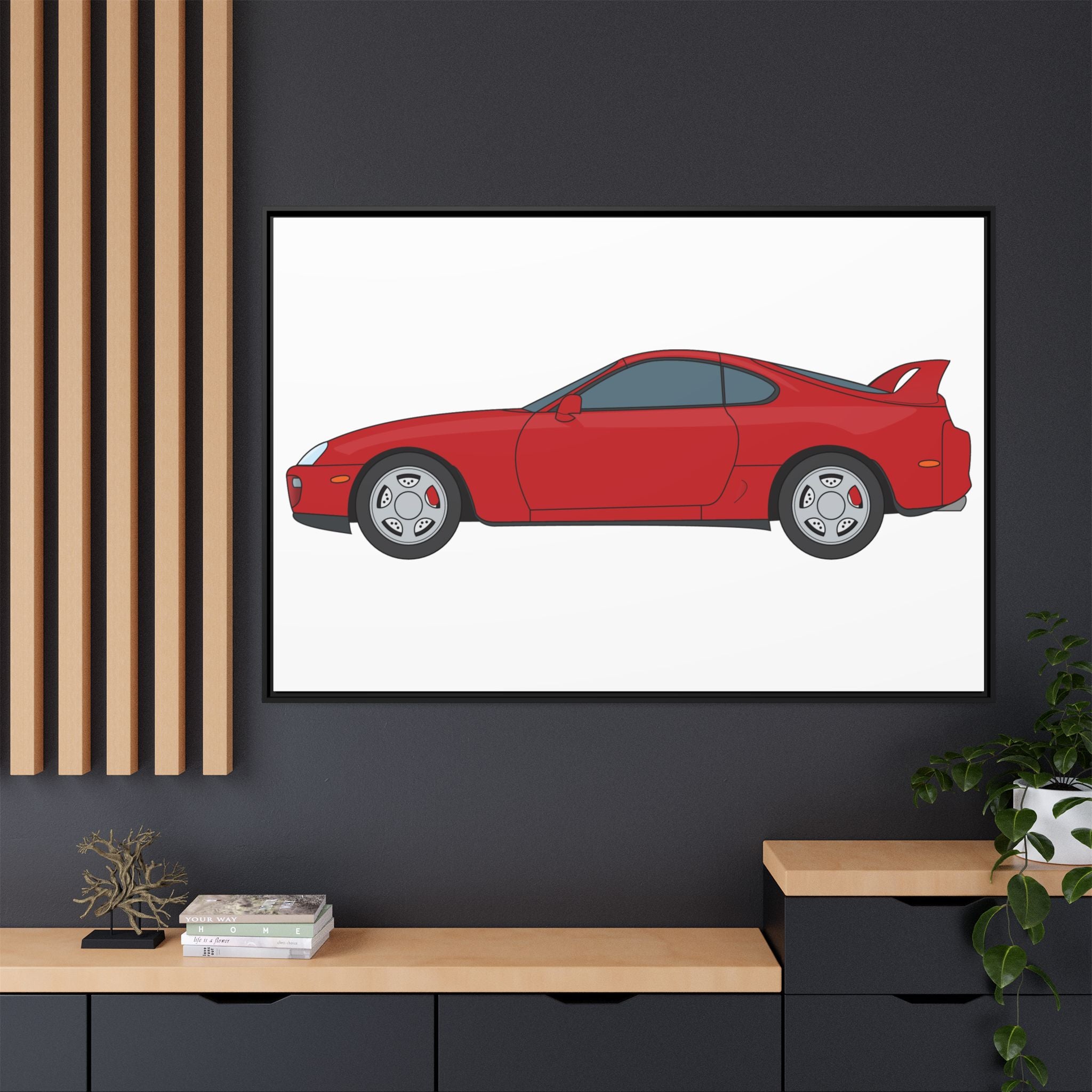 Toyota Supra MK4 Super Red ll Art Print — Framed Matte Canvas Wall Decor