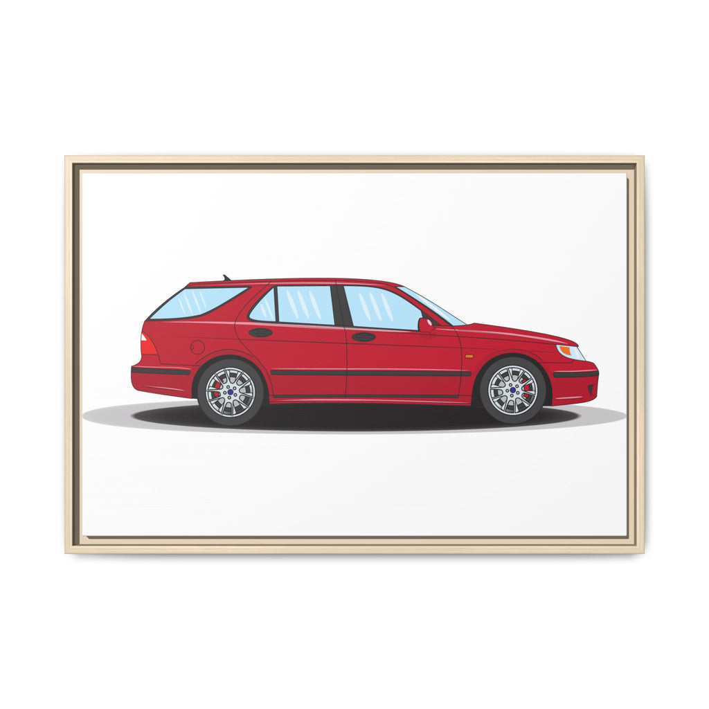 Saab 9-5 OG Aero Wagon Laser Red Art Print — Framed Matte Canvas Wall Decor