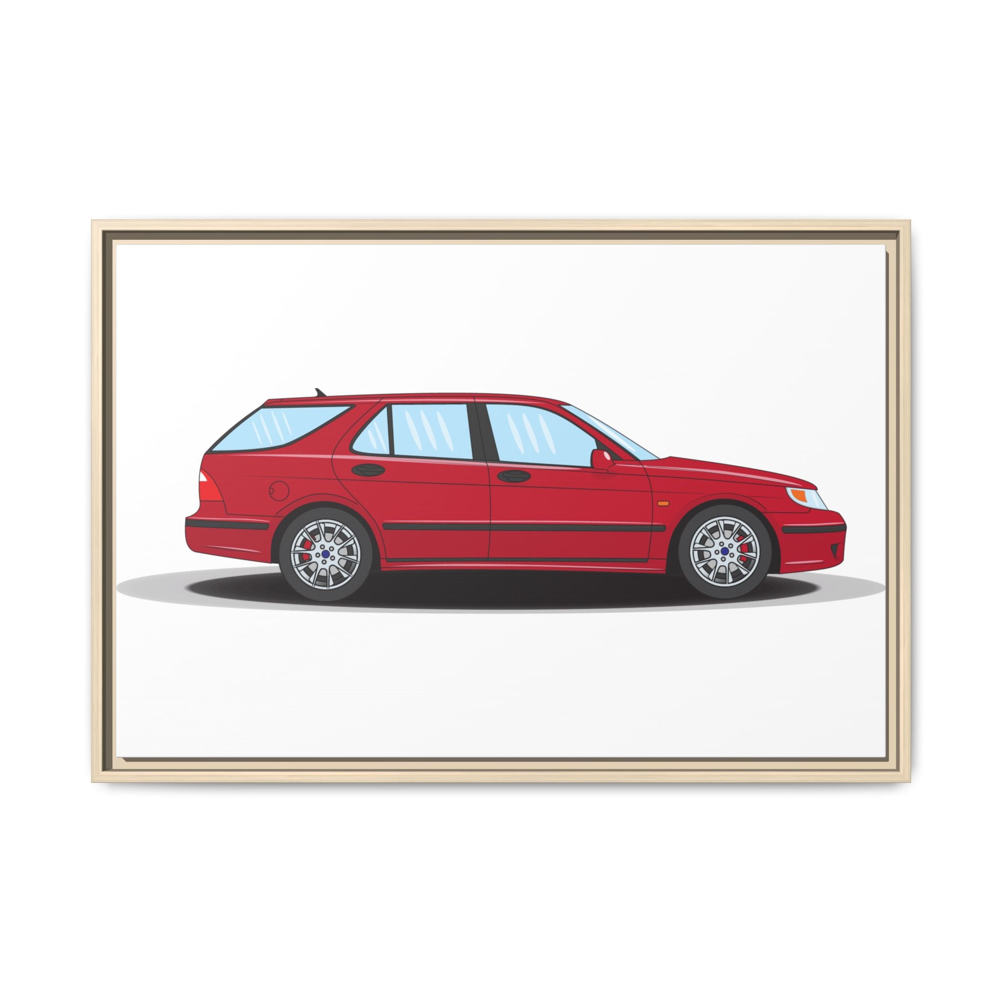 Saab 9-5 OG Aero Wagon Laser Red Art Print — Framed Matte Canvas Wall Decor