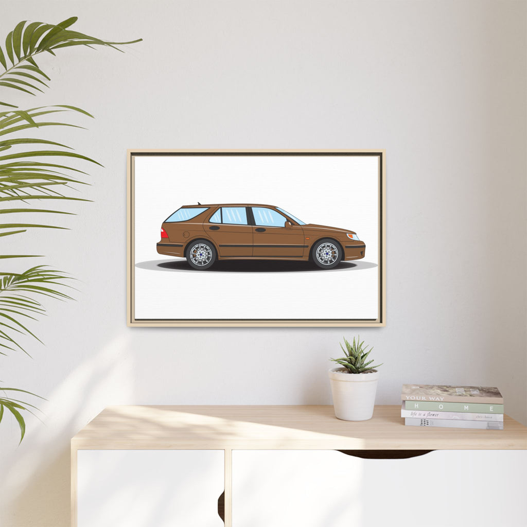 Saab 9-5 OG Aero Wagon Hazelnut Metallic Art Print — Framed Matte Canvas Wall Decor