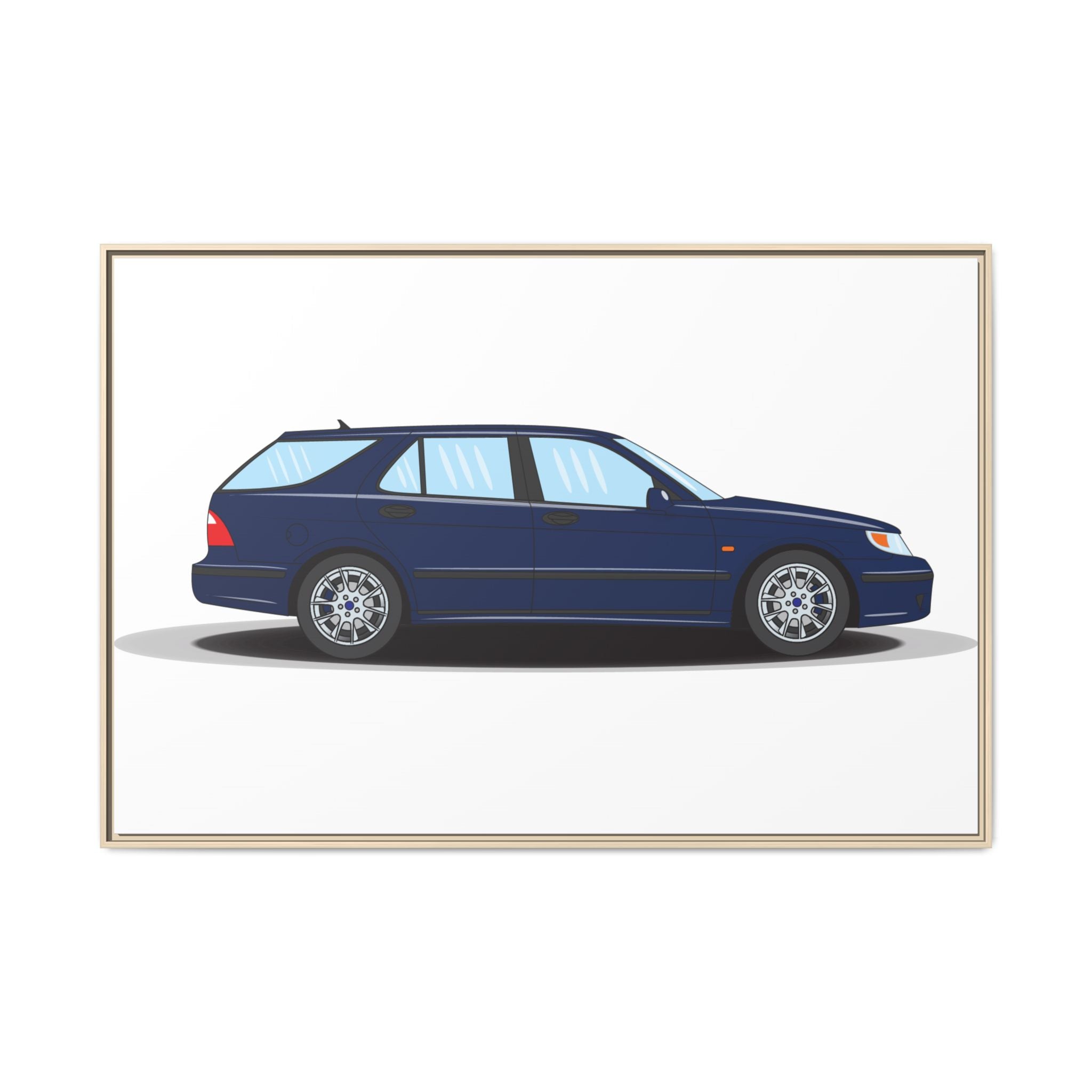Saab 9-5 OG Aero Wagon Midnight Blue Art Print — Framed Matte Canvas Wall Decor