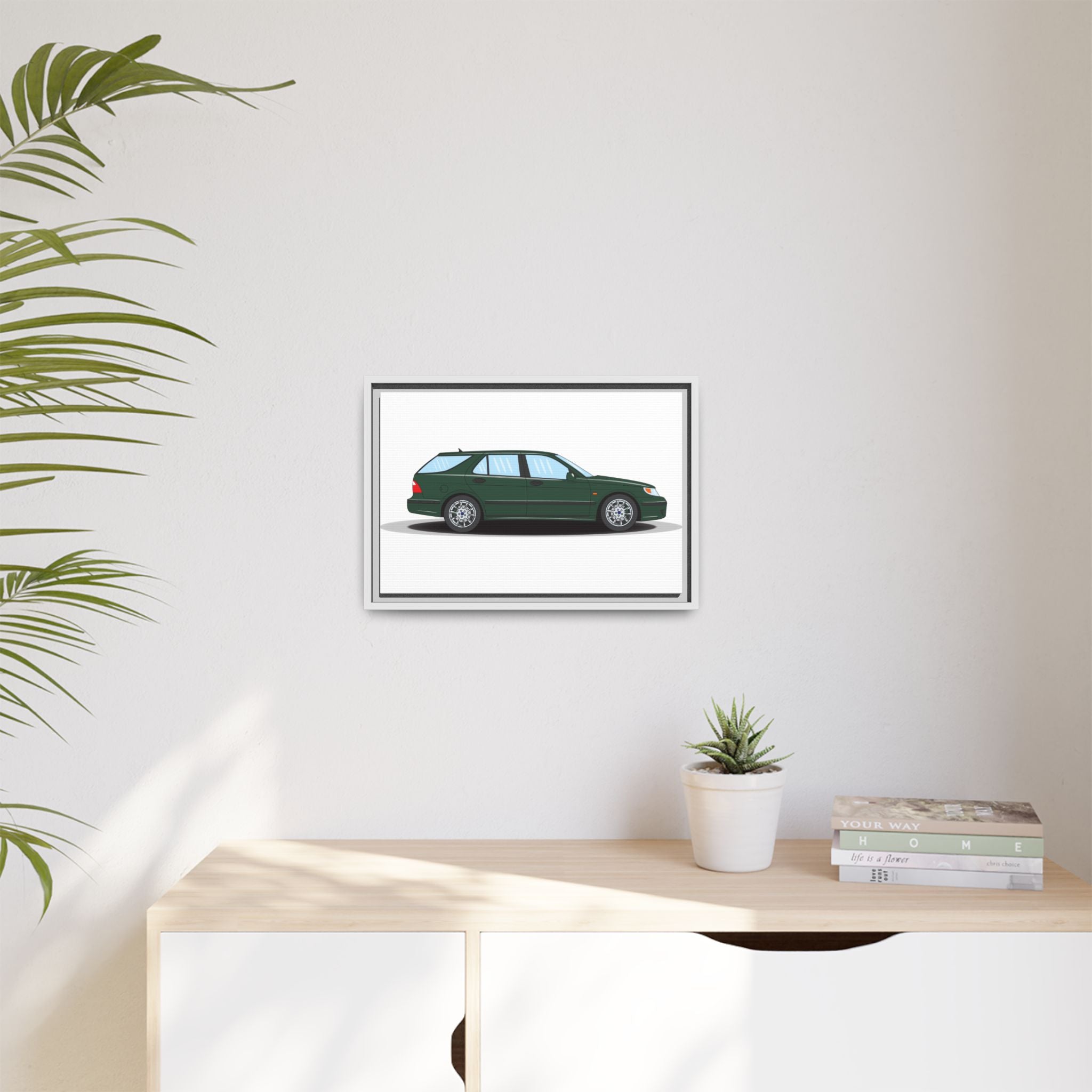 Saab 9-5 OG Aero Wagon Scarabe Green Art Print — Framed Matte Canvas Wall Decor