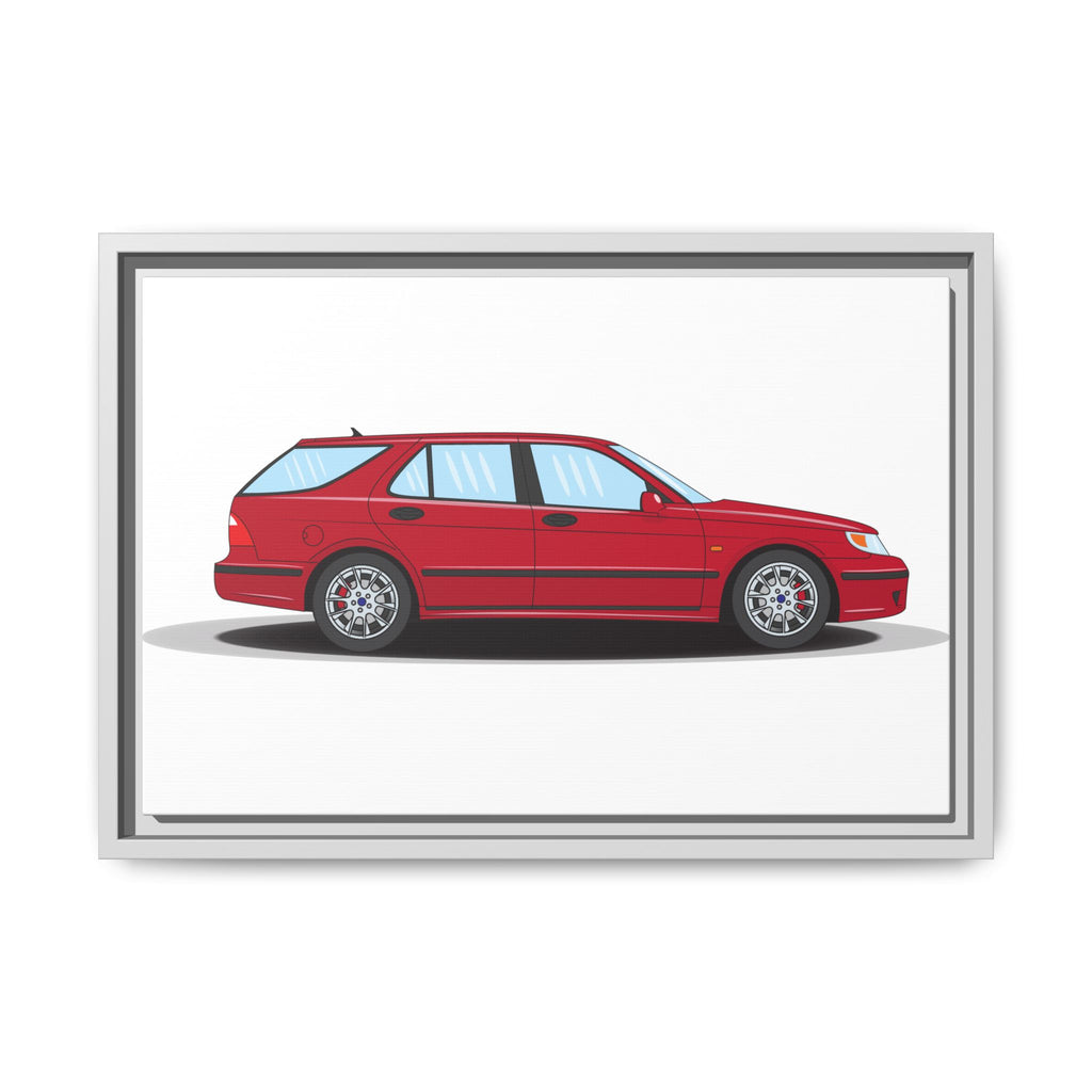 Saab 9-5 OG Aero Wagon Laser Red Art Print — Framed Matte Canvas Wall Decor