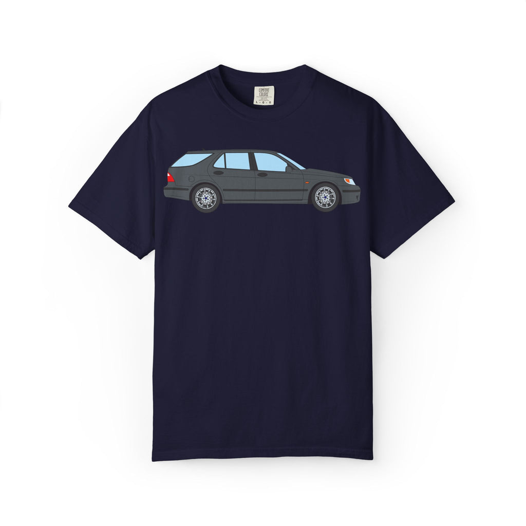 Saab 9-5 OG Aero Wagon Steel Grey  — T-Shirt — Retro Car Graphic Tee