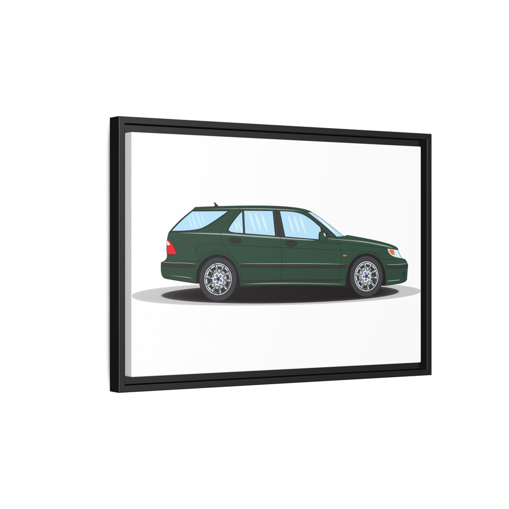 Saab 9-5 OG Aero Wagon Scarabe Green Art Print — Framed Matte Canvas Wall Decor