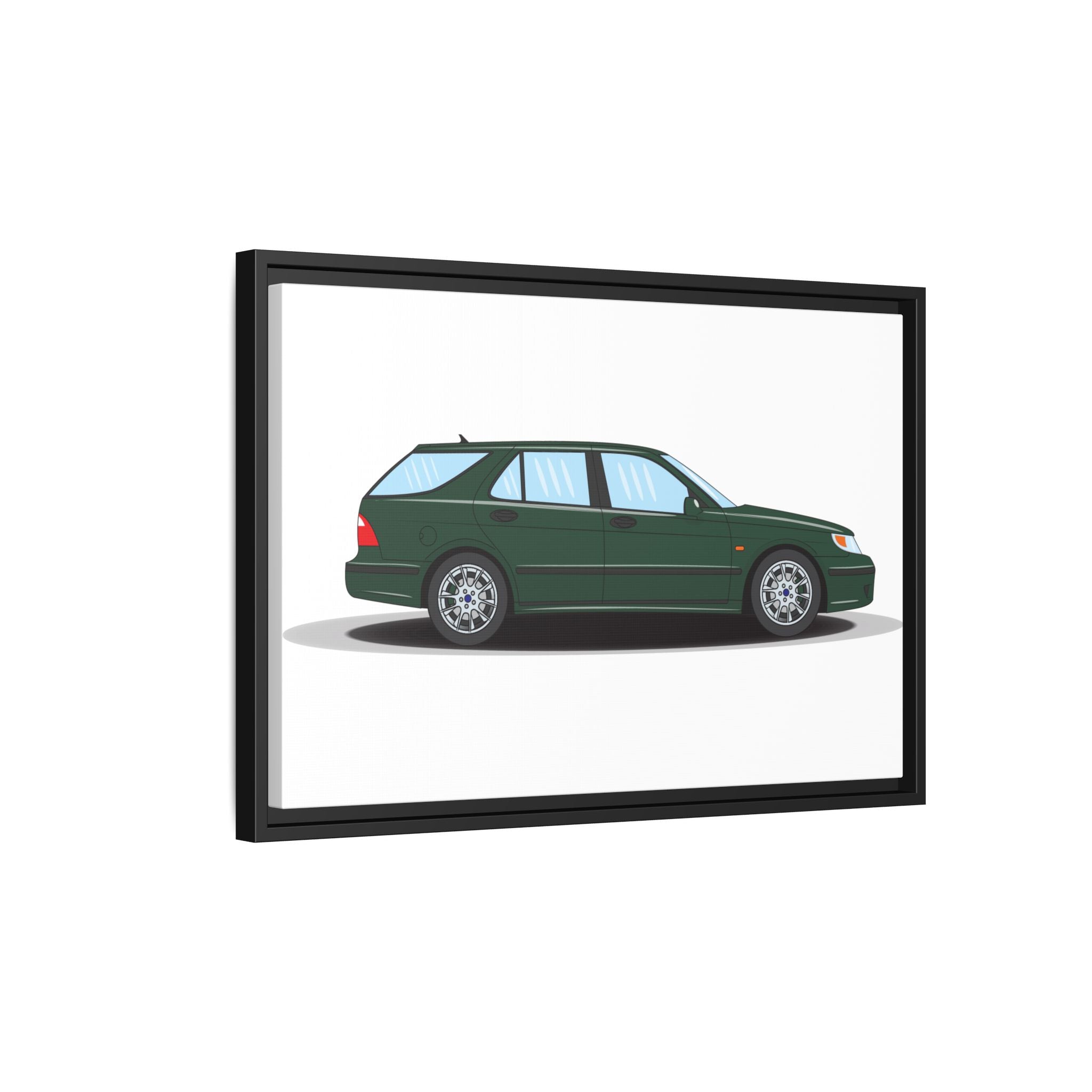 Saab 9-5 OG Aero Wagon Scarabe Green Art Print — Framed Matte Canvas Wall Decor