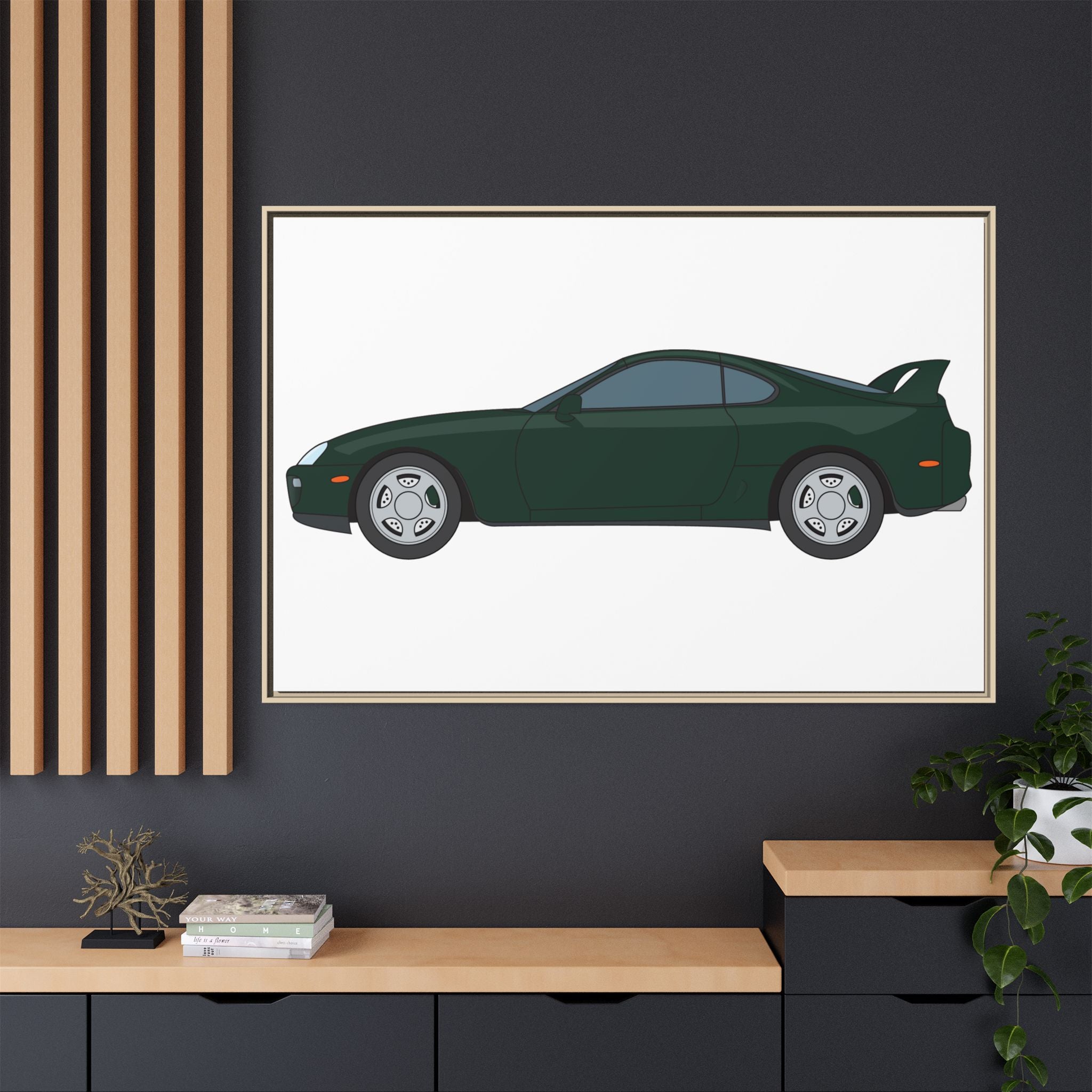Toyota Supra MK4 Dark Green Mica Art Print — Framed Matte Canvas Wall Decor