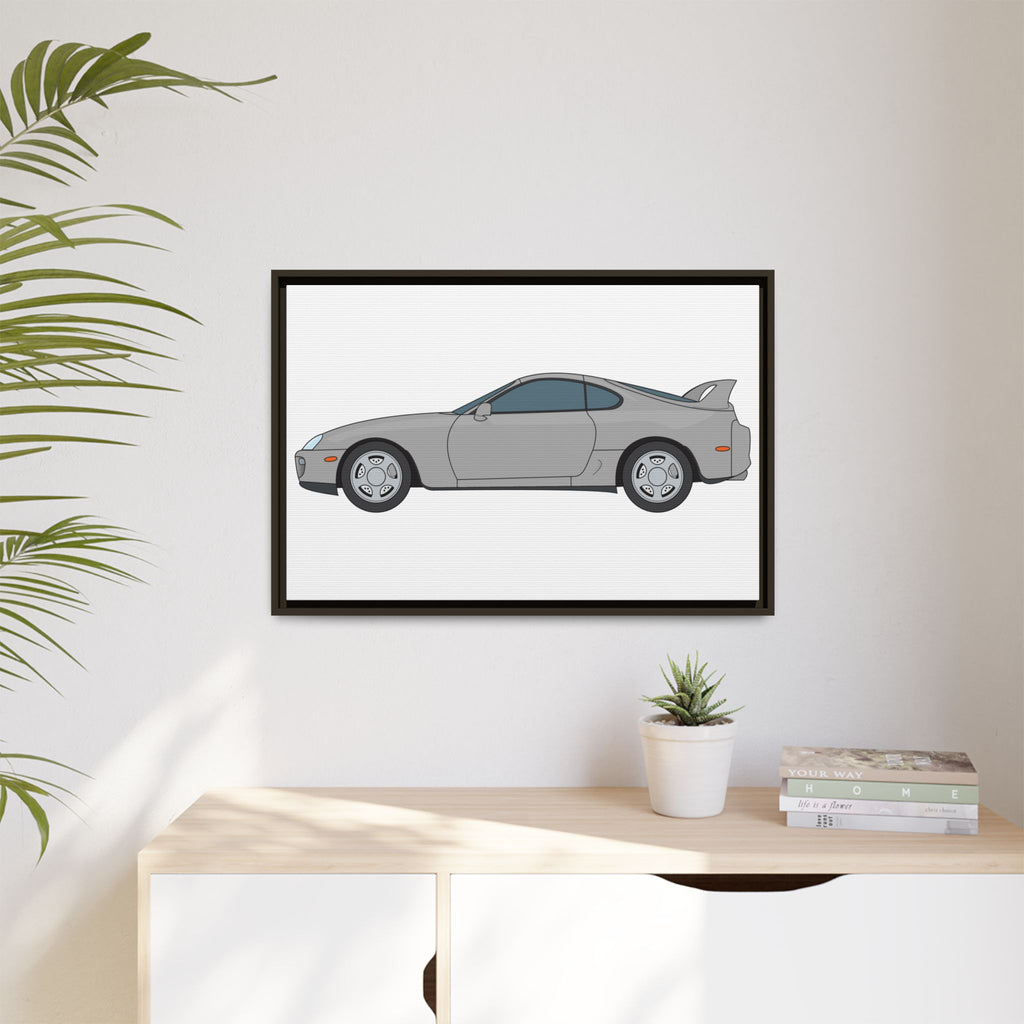Toyota Supra MK4 Silver Metallic Art Print — Framed Matte Canvas Wall Decor