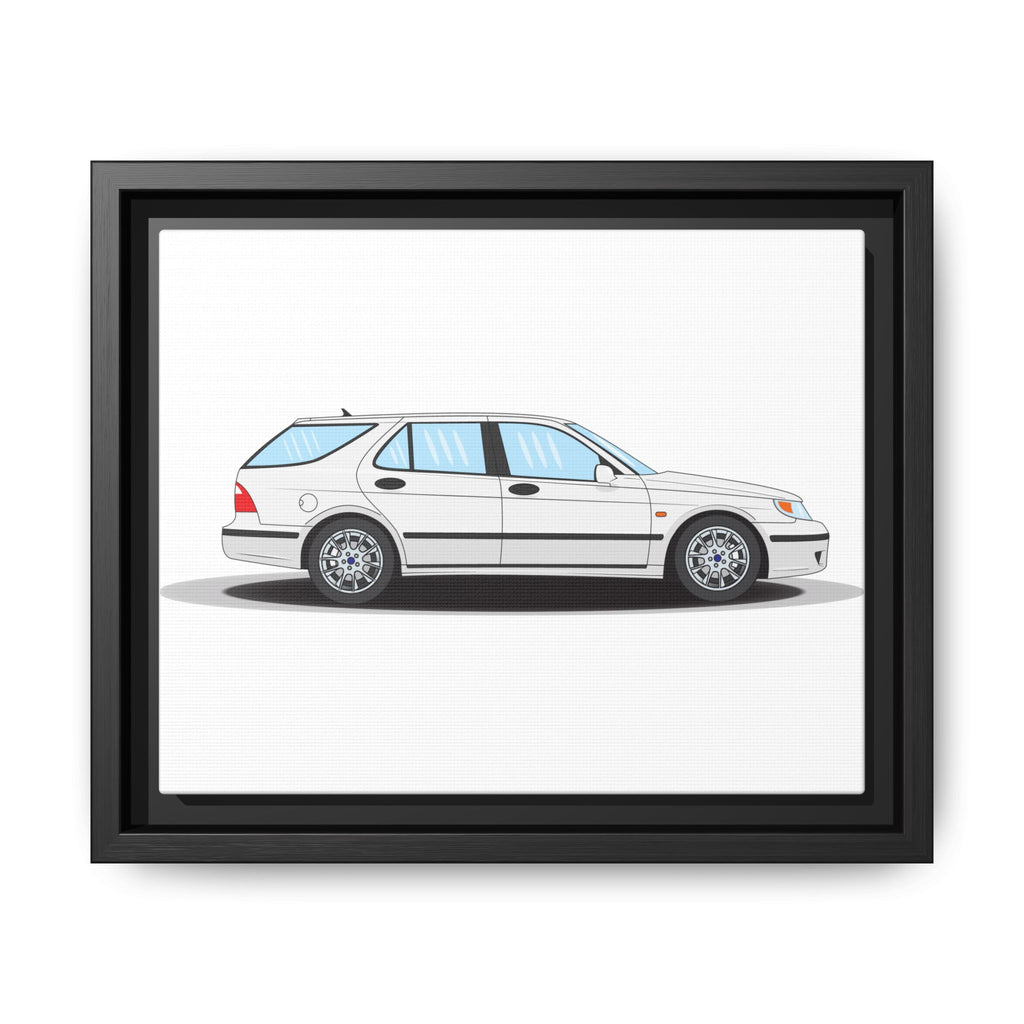 Saab 9-5 OG Aero Wagon Artic White Art Print — Framed Matte Canvas Wall Decor
