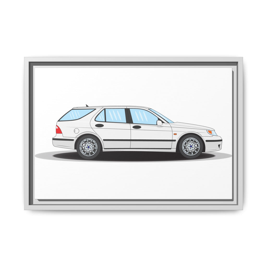 Saab 9-5 OG Aero Wagon Artic White Art Print — Framed Matte Canvas Wall Decor