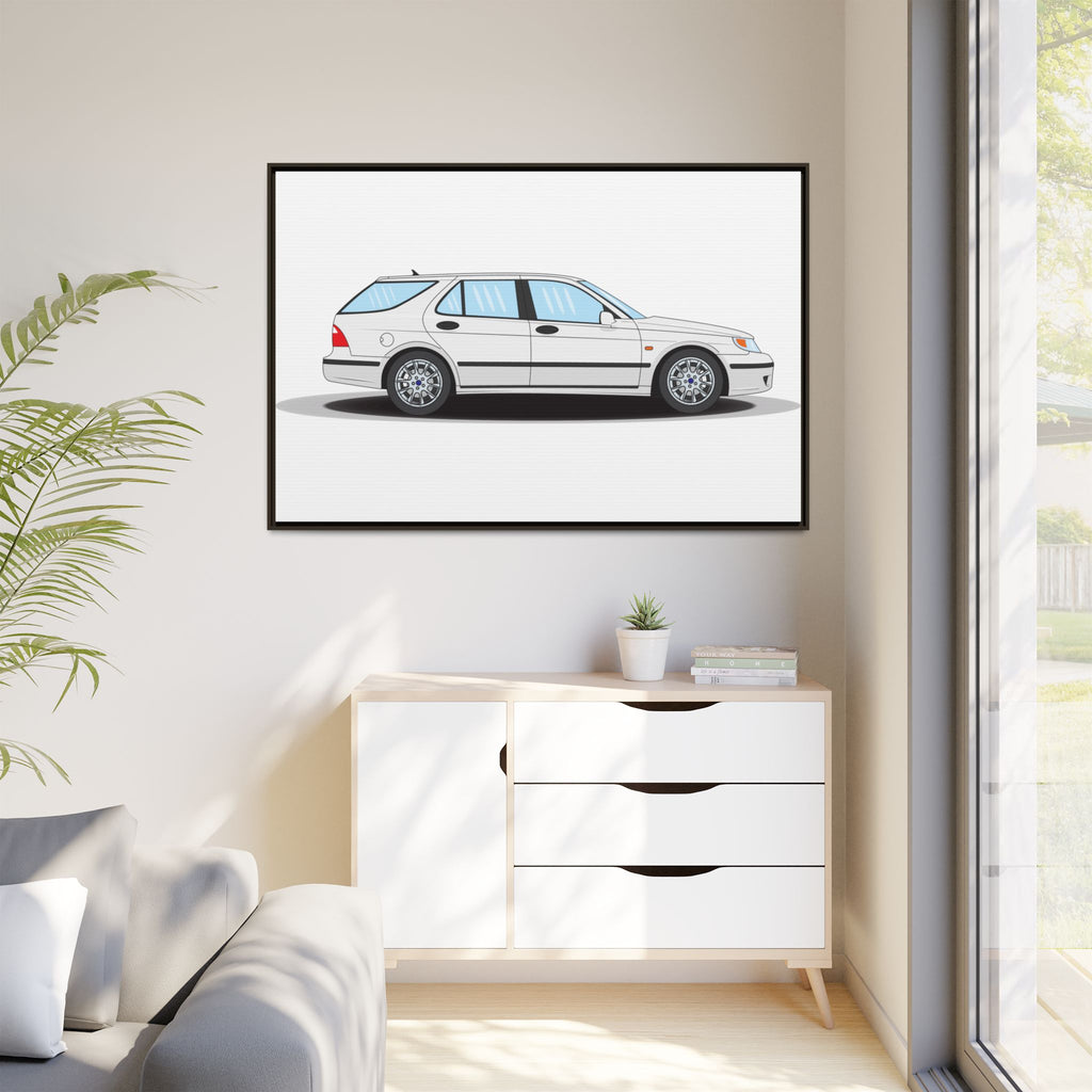 Saab 9-5 OG Aero Wagon Artic White Art Print — Framed Matte Canvas Wall Decor