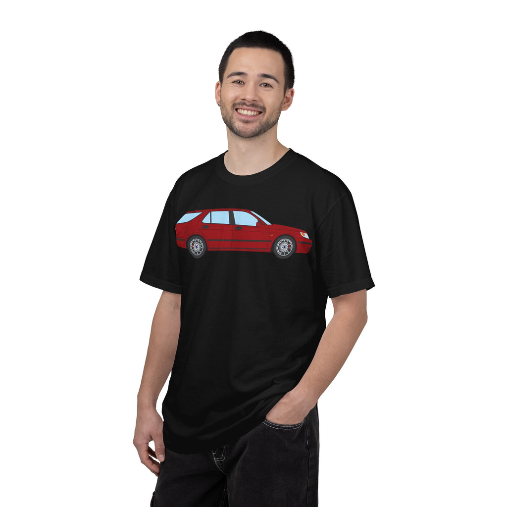 Saab 9-5 OG Aero Wagon Laser Red  — T-Shirt — Retro Car Graphic Tee