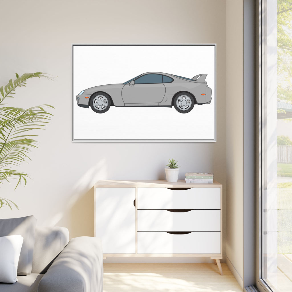 Toyota Supra MK4 Silver Metallic Art Print — Framed Matte Canvas Wall Decor