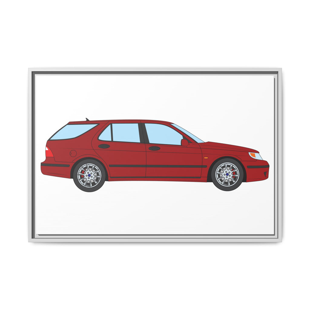 Saab 9-5 OG Aero Wagon — Laser Red Art Print — Framed Matte Canvas Wall Decor