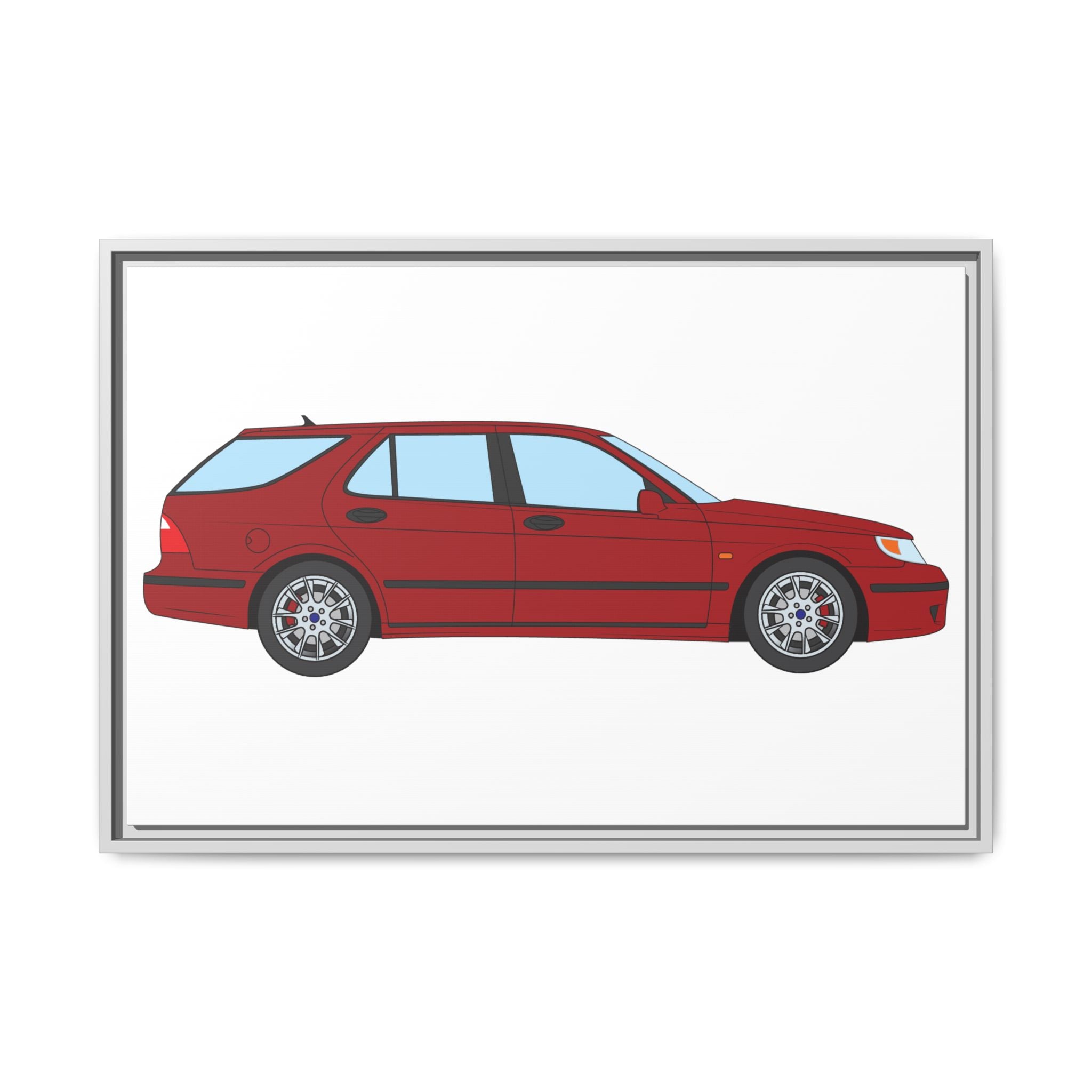 Saab 9-5 OG Aero Wagon — Laser Red Art Print — Framed Matte Canvas Wall Decor