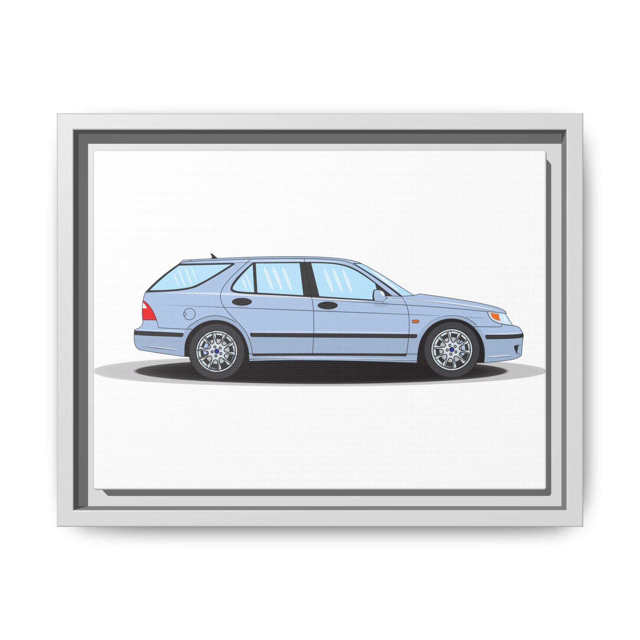 Saab 9-5 OG Aero Wagon Ice Blue Art Print — Framed Matte Canvas Wall Decor