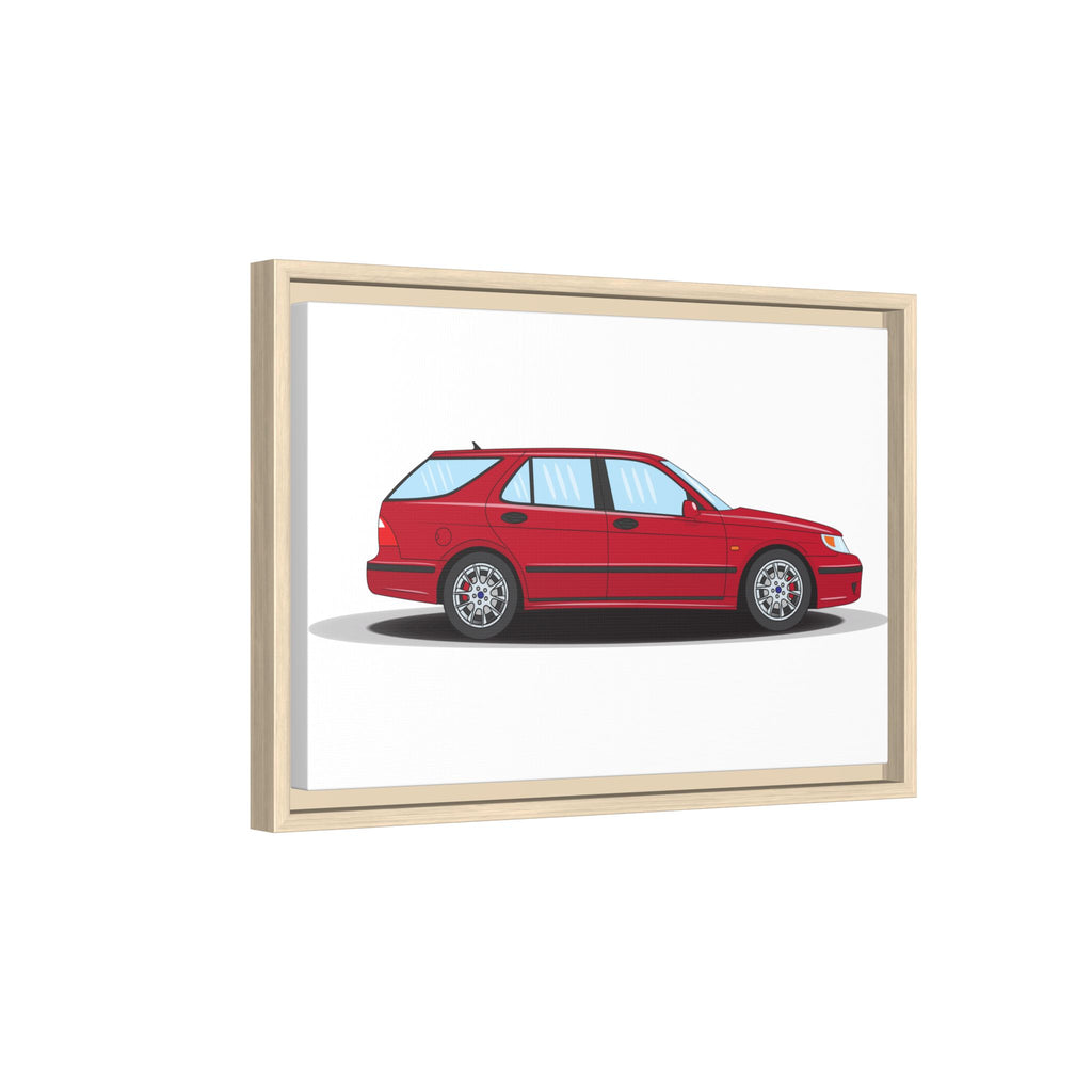 Saab 9-5 OG Aero Wagon Laser Red Art Print — Framed Matte Canvas Wall Decor