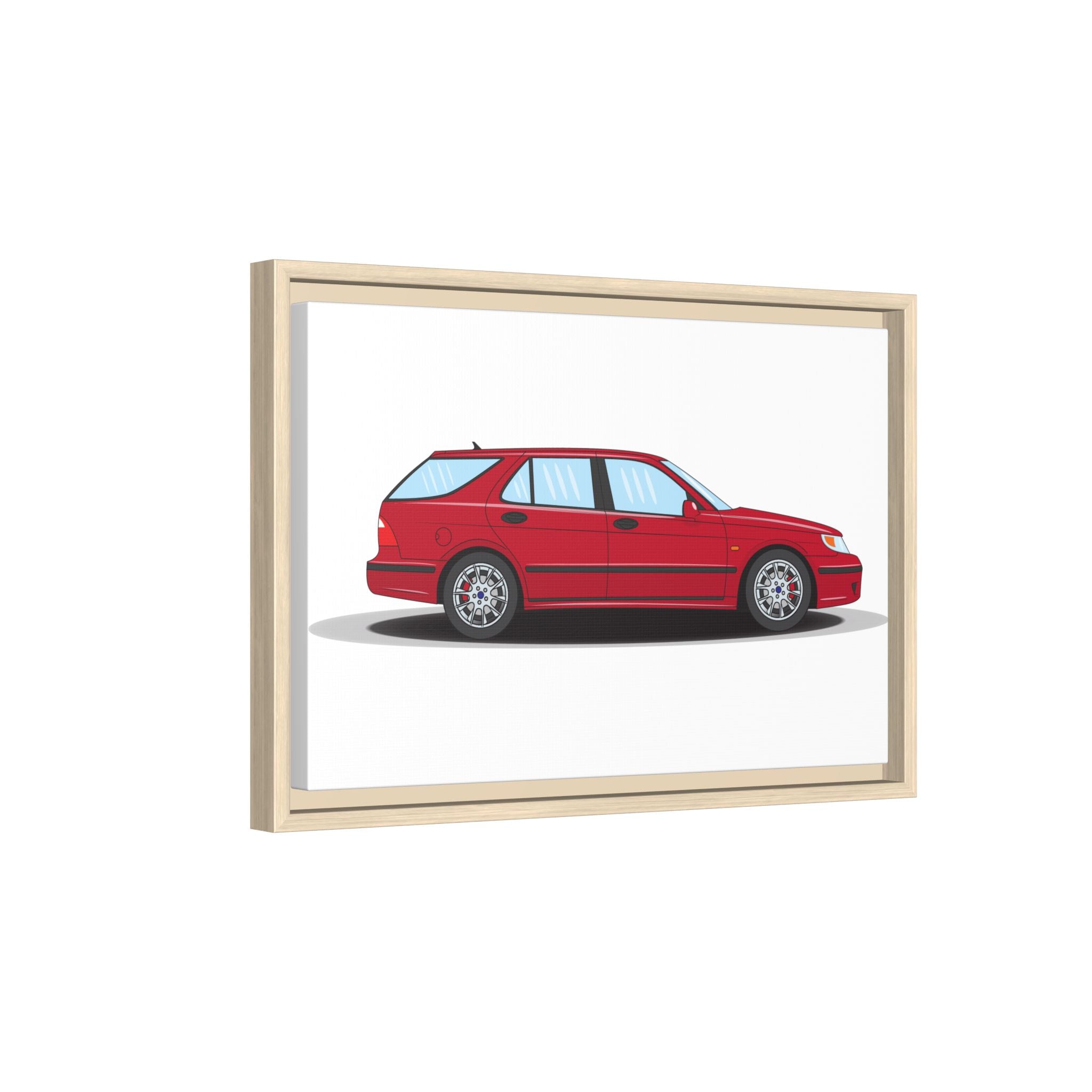 Saab 9-5 OG Aero Wagon Laser Red Art Print — Framed Matte Canvas Wall Decor
