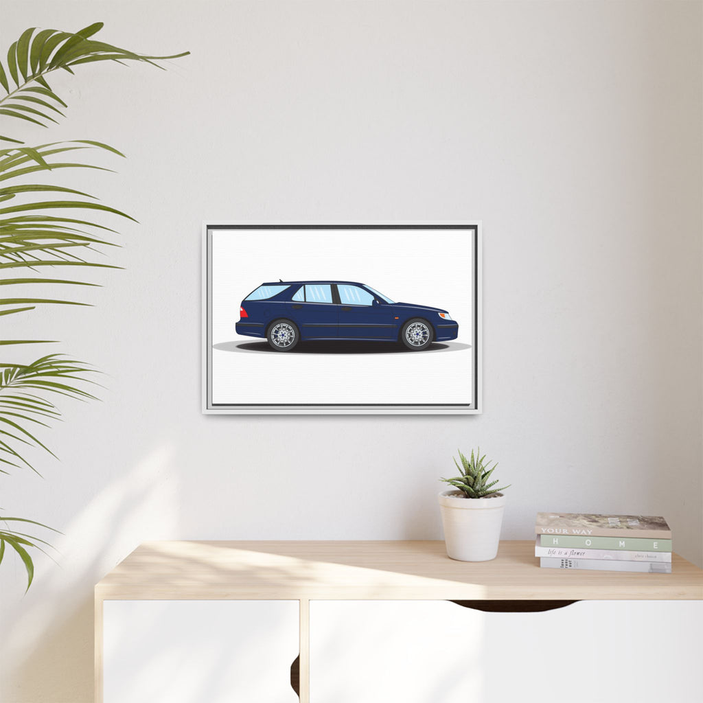 Saab 9-5 OG Aero Wagon Midnight Blue Art Print — Framed Matte Canvas Wall Decor