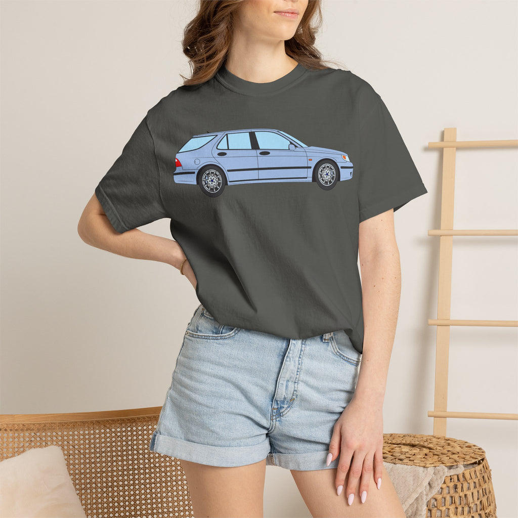 Saab 9-5 OG Aero Wagon Ice Blue  — T-Shirt — Retro Car Graphic Tee