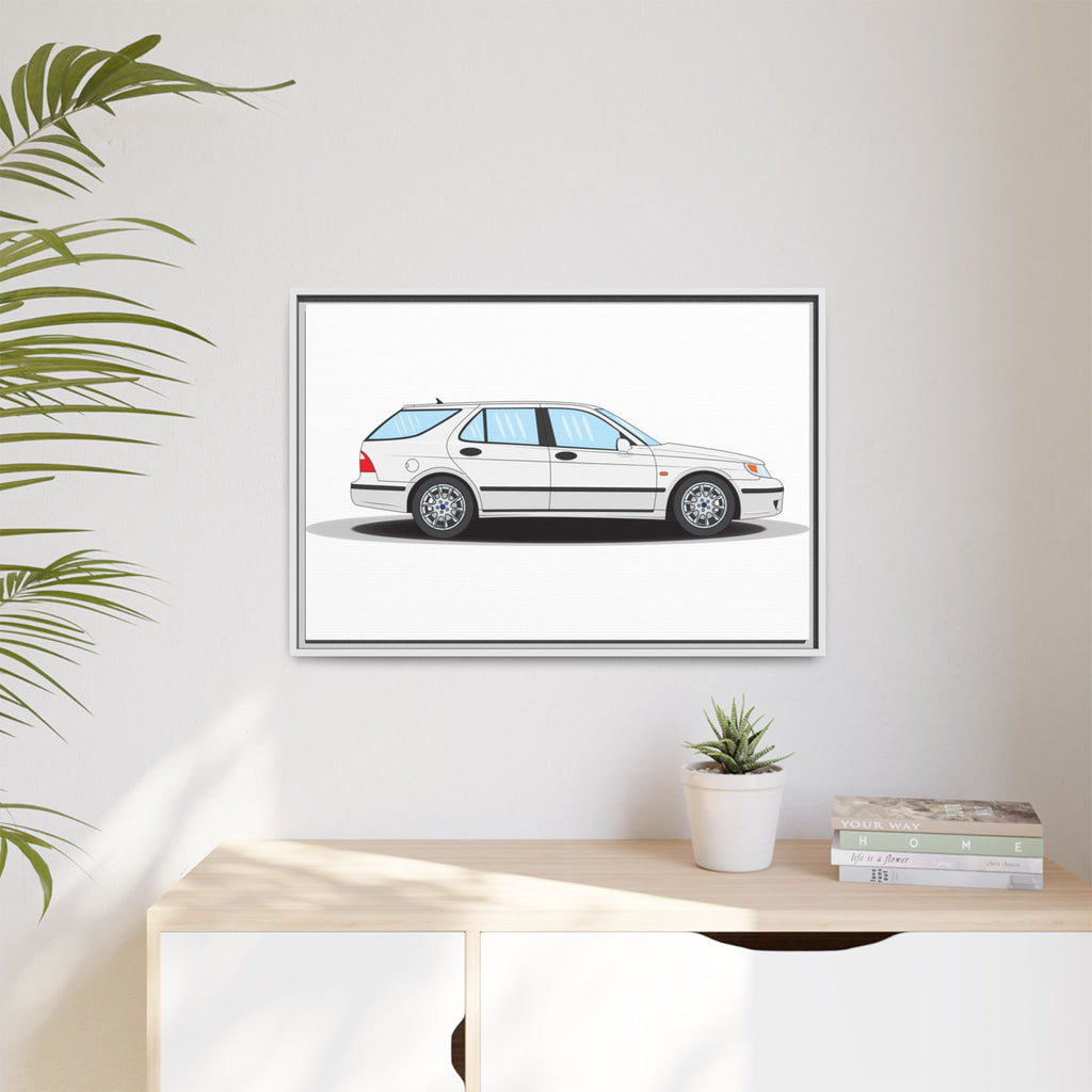 Saab 9-5 OG Aero Wagon Artic White Art Print — Framed Matte Canvas Wall Decor