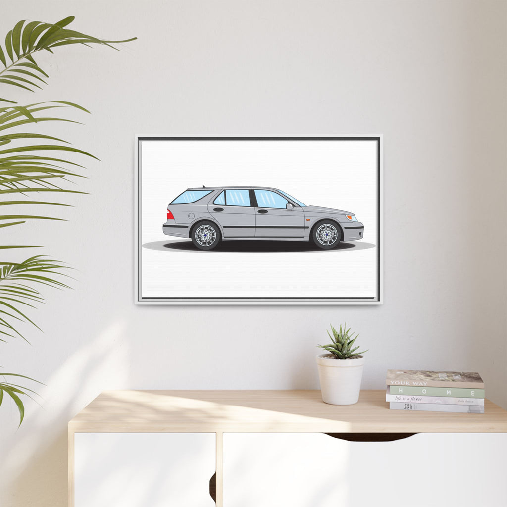 Saab 9-5 OG Aero Wagon Silver Metallic Art Print — Framed Matte Canvas Wall Decor