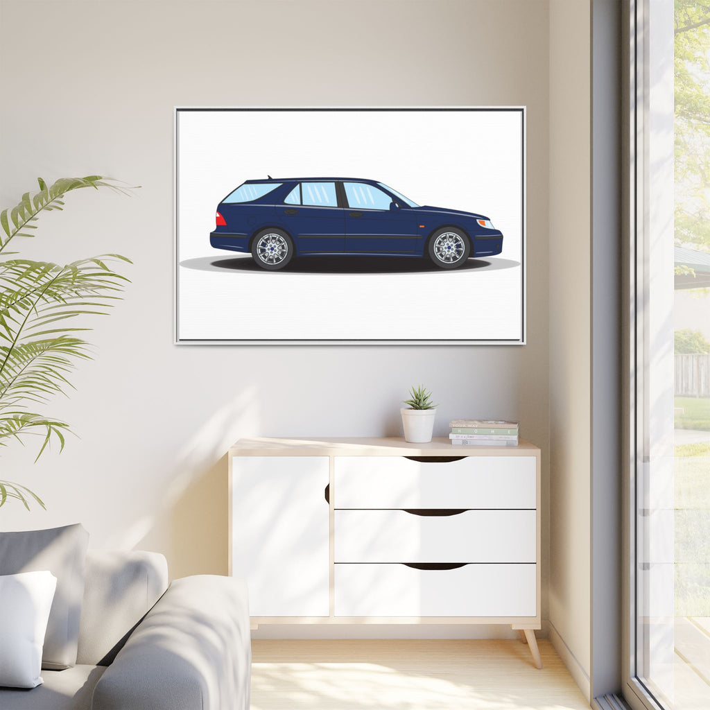 Saab 9-5 OG Aero Wagon Midnight Blue Art Print — Framed Matte Canvas Wall Decor