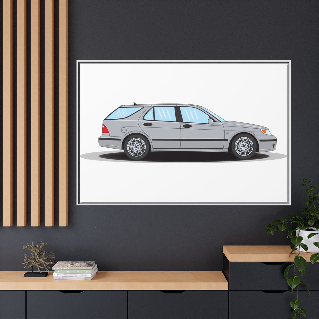 Saab 9-5 OG Aero Wagon Silver Metallic Art Print — Framed Matte Canvas Wall Decor