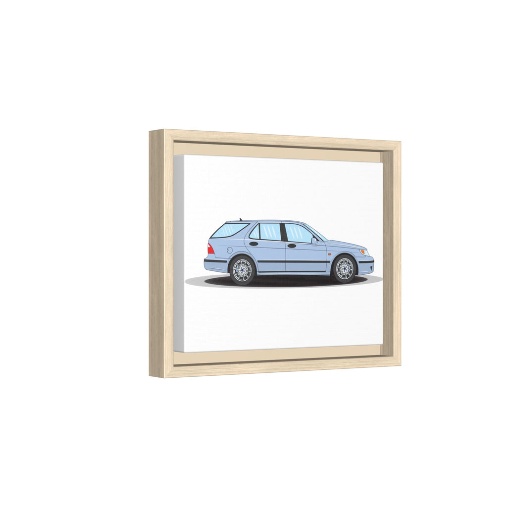 Saab 9-5 OG Aero Wagon Ice Blue Art Print — Framed Matte Canvas Wall Decor