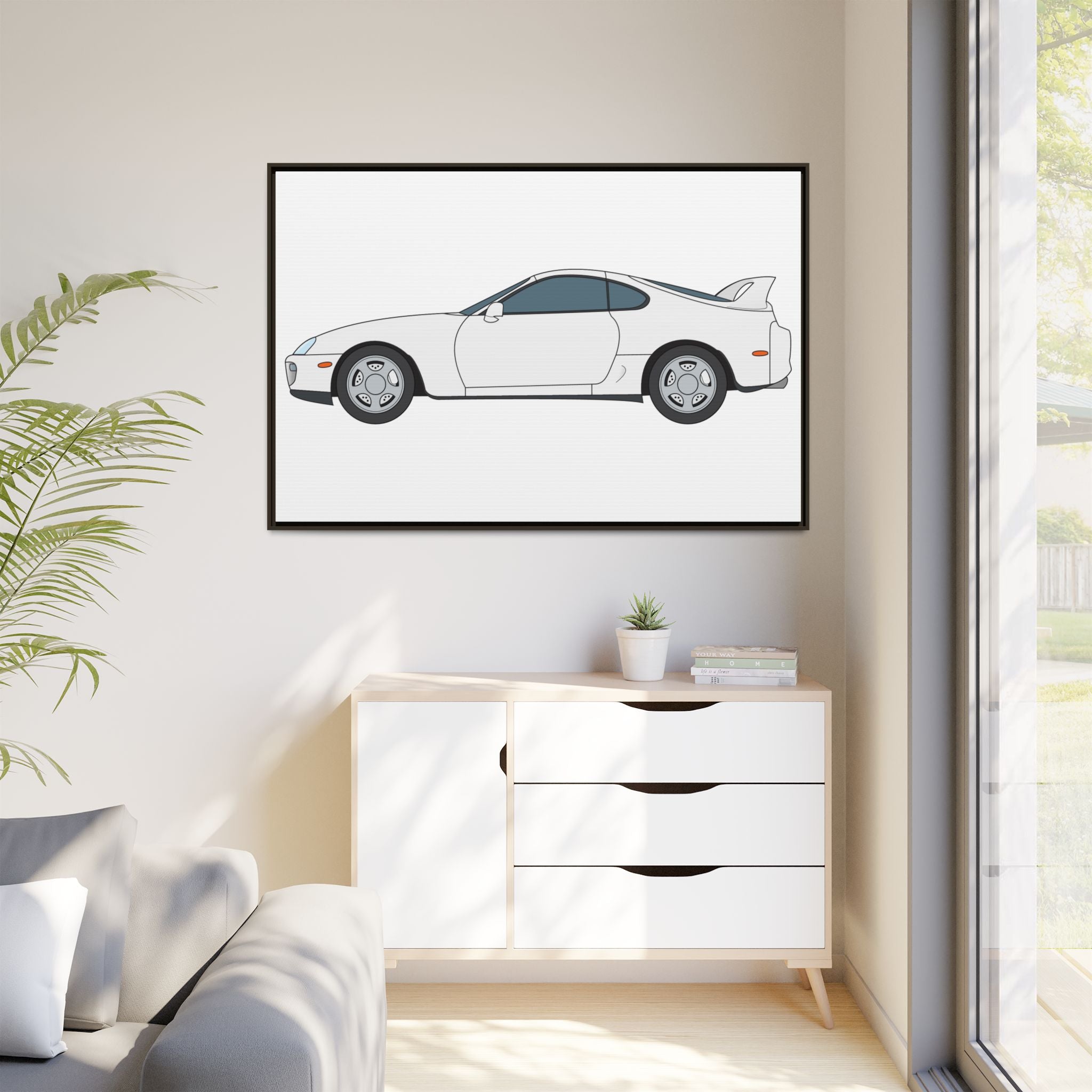 Toyota Supra MK4 Super White ll Art Print — Framed Matte Canvas Wall Decor