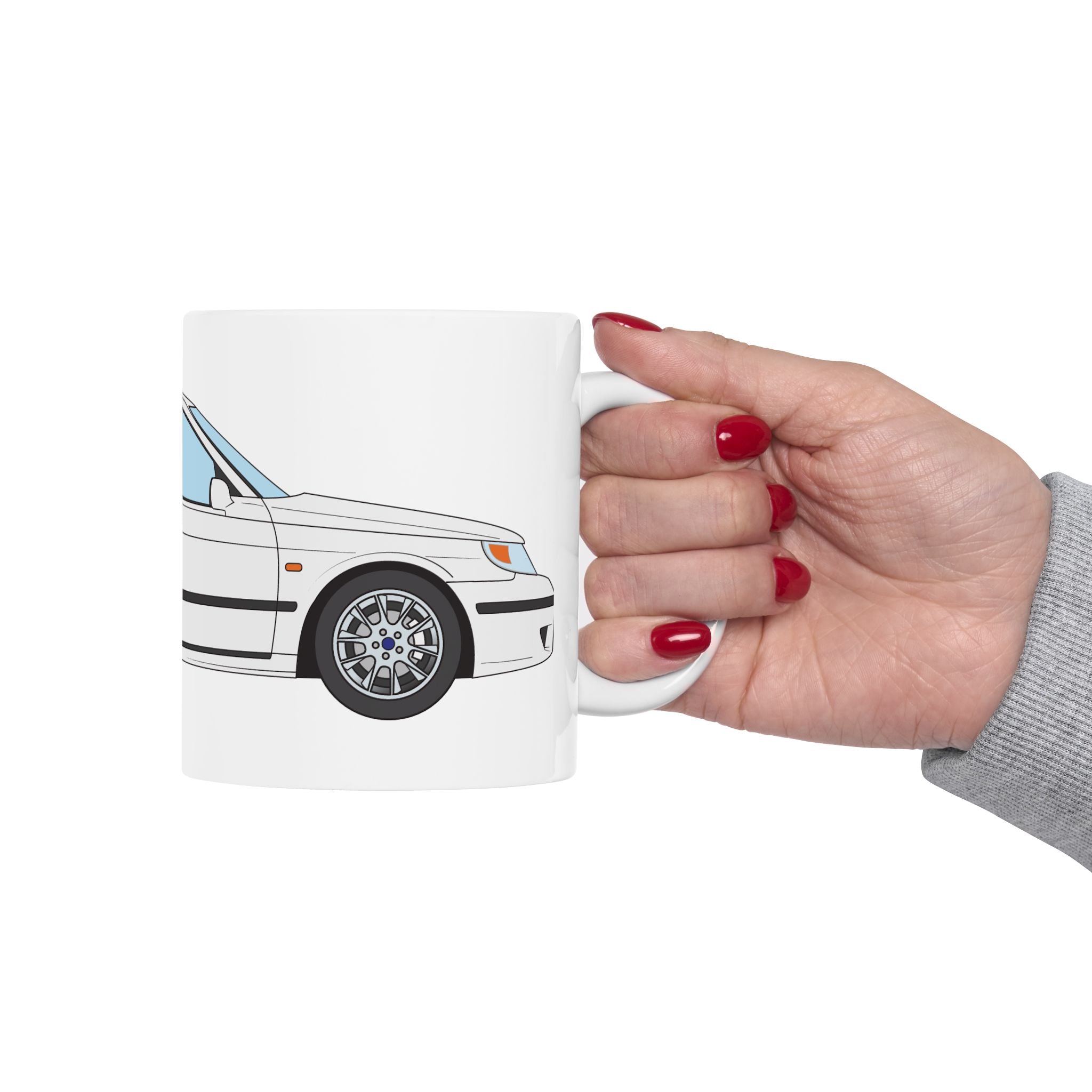 Saab 9-5 OG Aero Wagon Artic White — Ceramic Mug — Coffee Cup (11oz & 15oz)