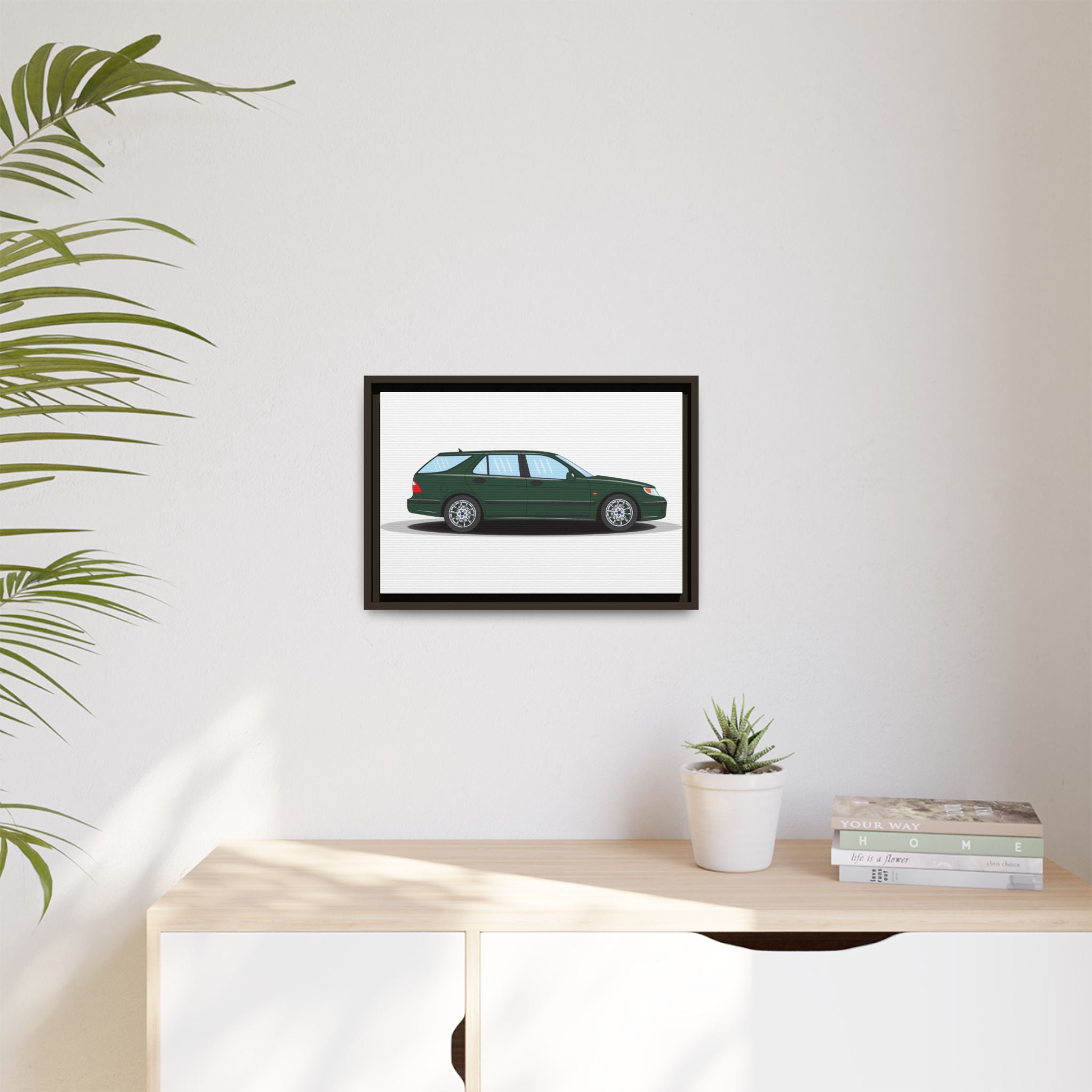 Saab 9-5 OG Aero Wagon Scarabe Green Art Print — Framed Matte Canvas Wall Decor