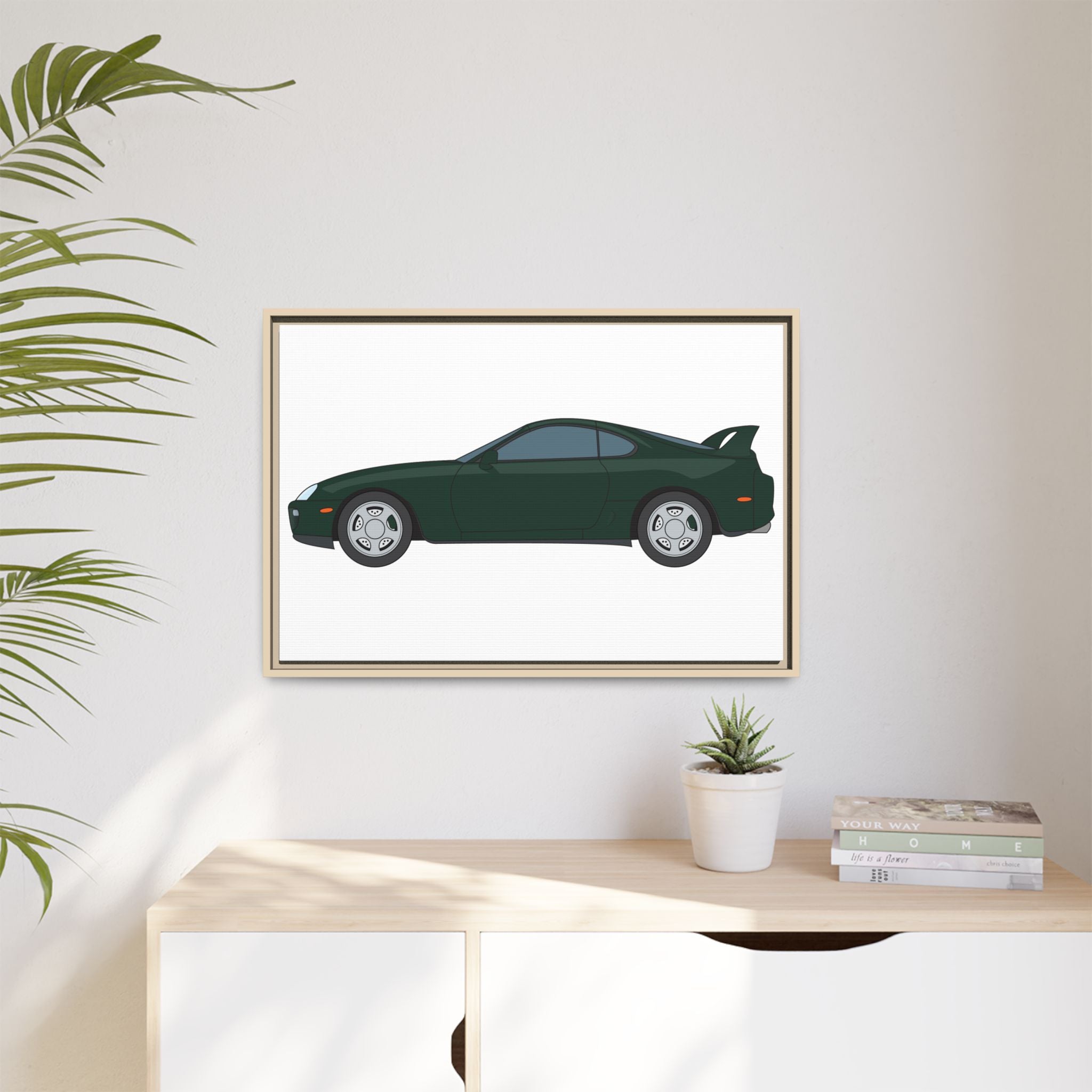 Toyota Supra MK4 Dark Green Mica Art Print — Framed Matte Canvas Wall Decor