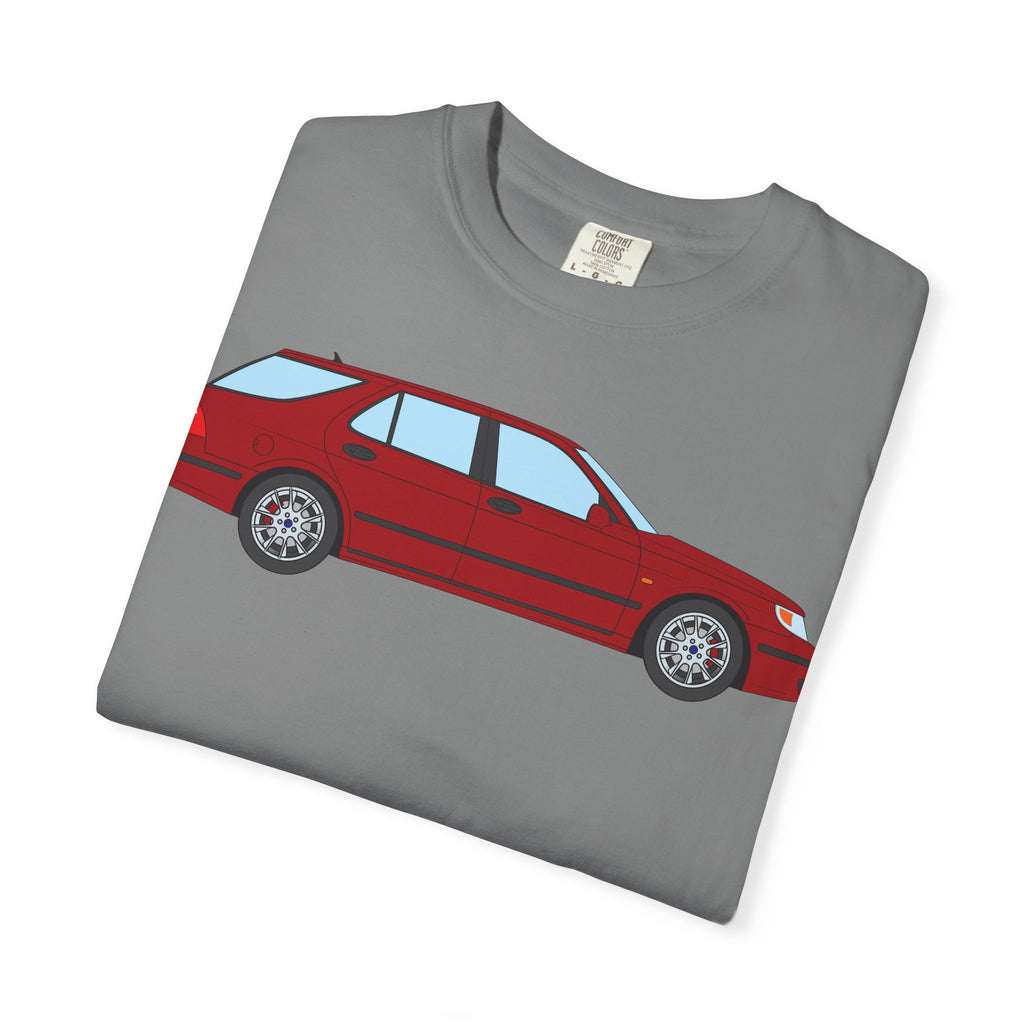 Saab 9-5 OG Aero Wagon Laser Red  — T-Shirt — Retro Car Graphic Tee