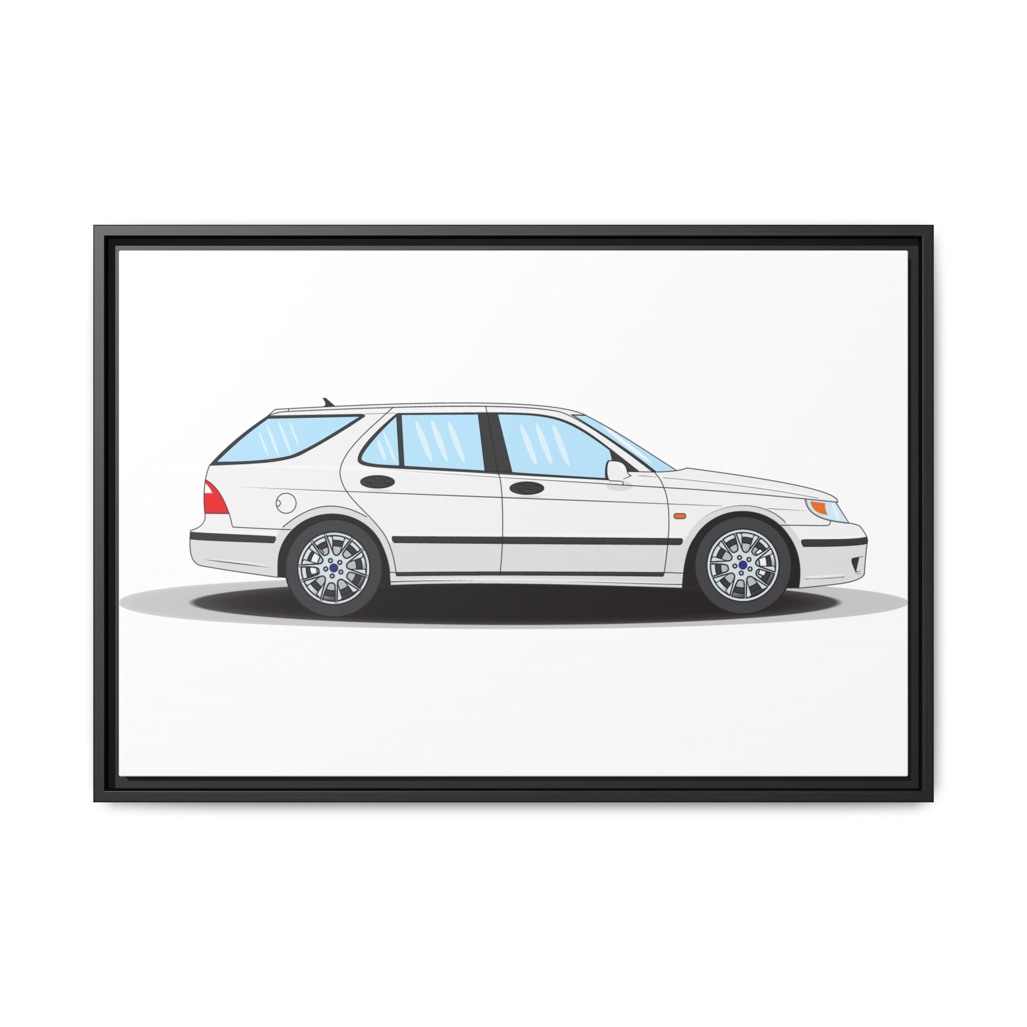 Saab 9-5 OG Aero Wagon Artic White Art Print — Framed Matte Canvas Wall Decor
