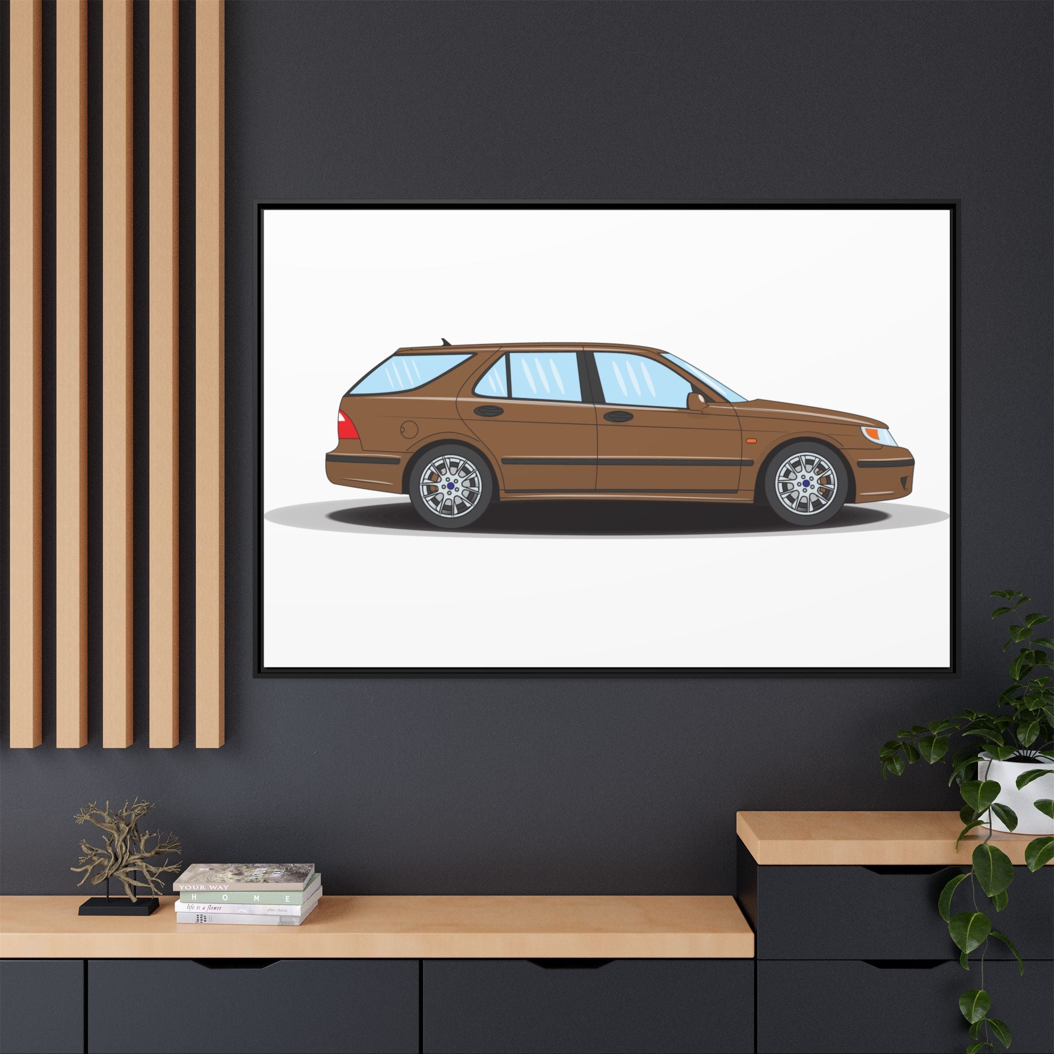 Saab 9-5 OG Aero Wagon Hazelnut Metallic Art Print — Framed Matte Canvas Wall Decor