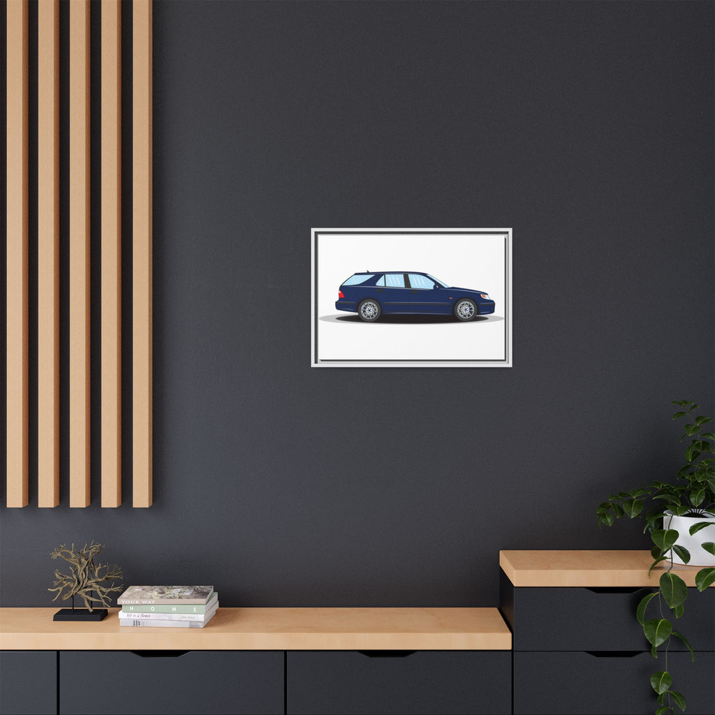 Saab 9-5 OG Aero Wagon Midnight Blue Art Print — Framed Matte Canvas Wall Decor
