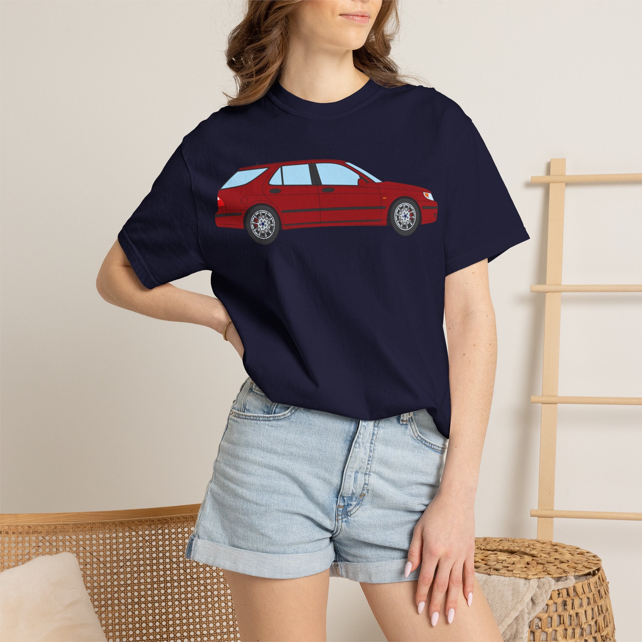 Saab 9-5 OG Aero Wagon Laser Red  — T-Shirt — Retro Car Graphic Tee