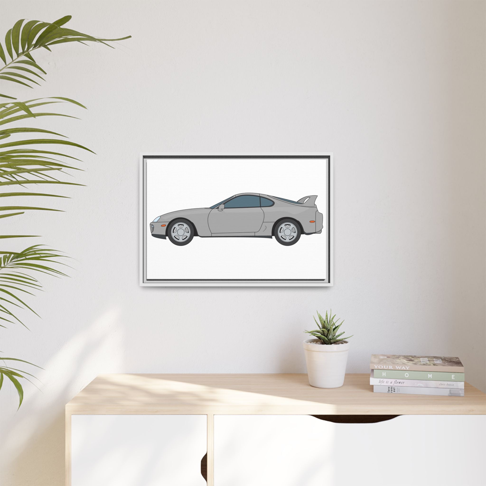 Toyota Supra MK4 Silver Metallic Art Print — Framed Matte Canvas Wall Decor