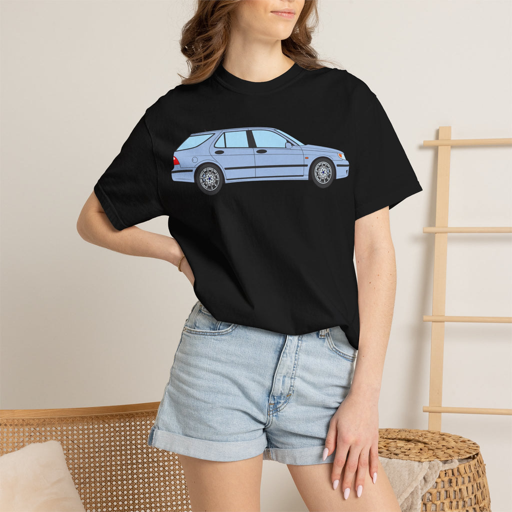 Saab 9-5 OG Aero Wagon Ice Blue  — T-Shirt — Retro Car Graphic Tee